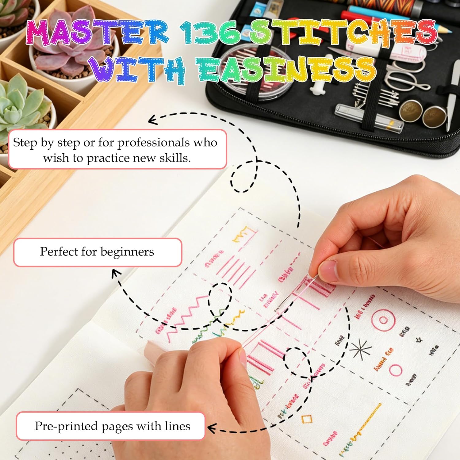 Upgraded Embroidery Stitch Book Kit,Embroidery Kit