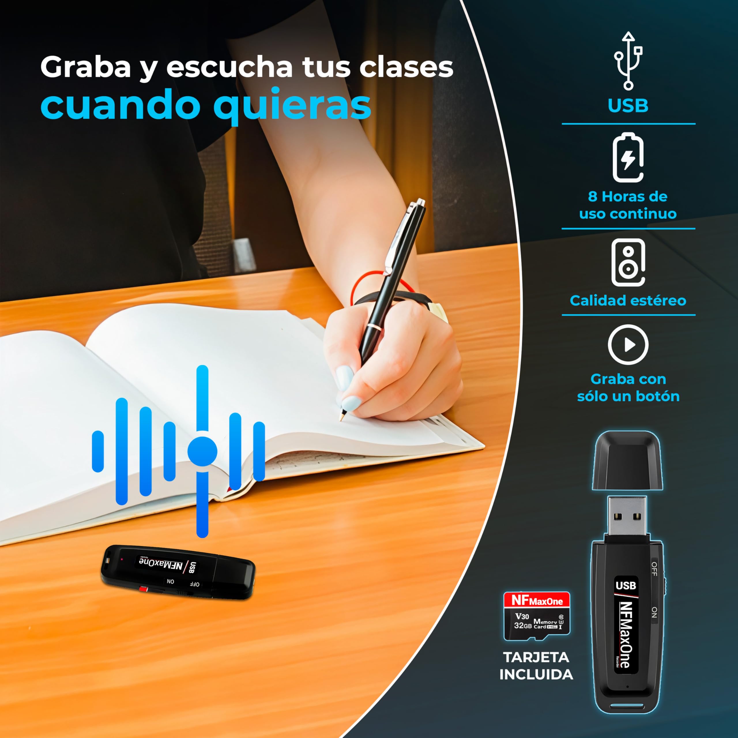 Grabadora de Voz Espia Digital con MicroSD de 32 GB incluida | Mini Grabadora de Audio Ideal para Reuniones, Entrevistas, Clases | Grabadora USB Espia Portatil con hasta 500 Horas Grabación ST