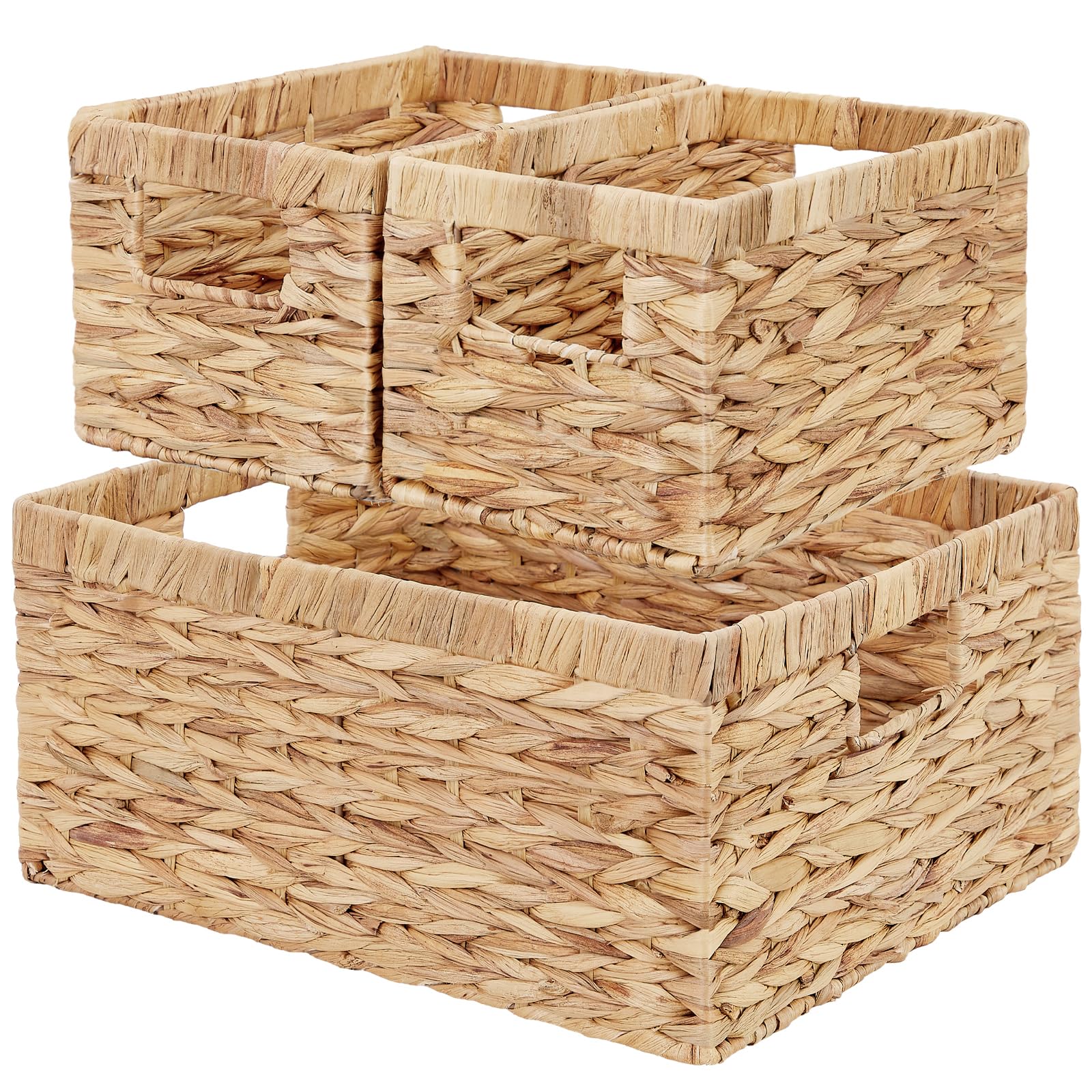 Vagusicc Wicker Basket, Set of 3 Hand-woven Storage Baskets for Organizing, Water Hyacinth Wicker Storage Basket Bins with Handles, Small Toilet Paper