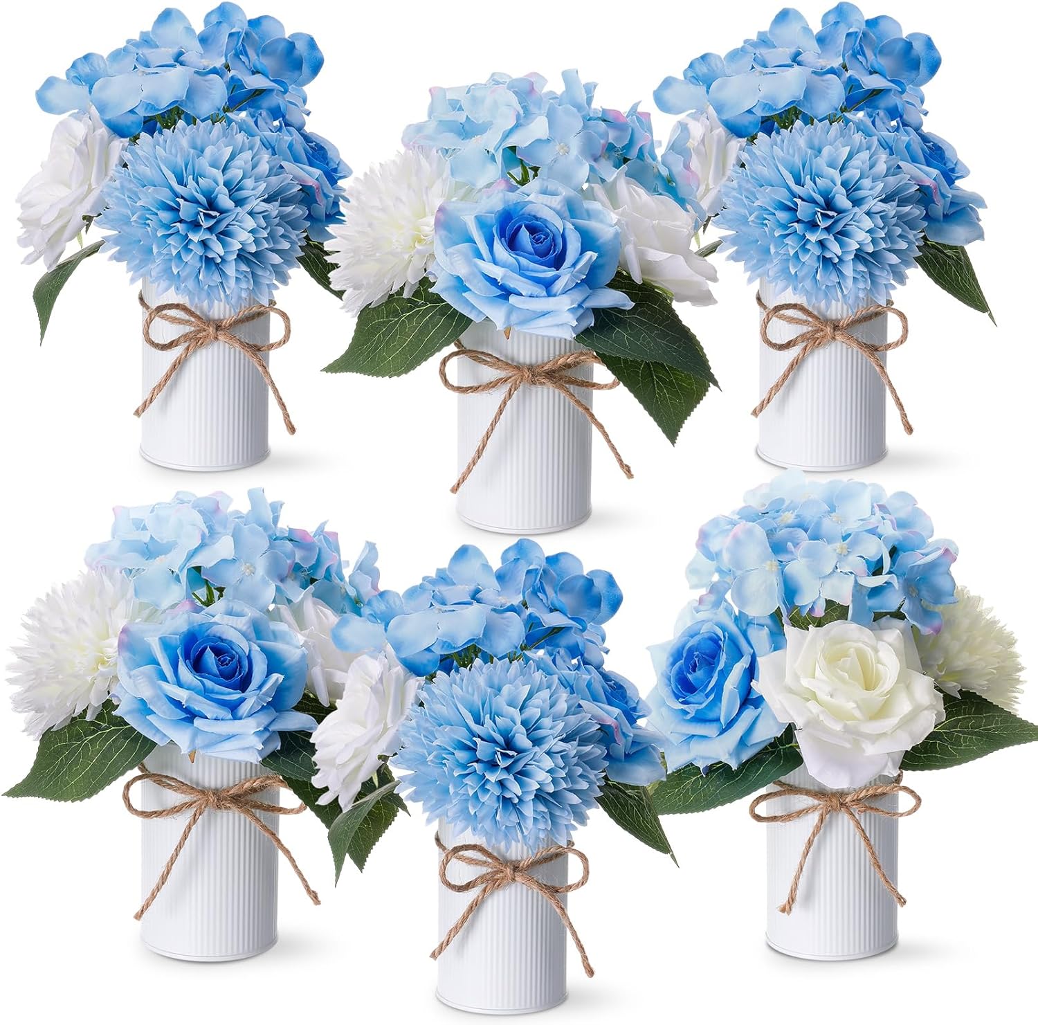 Zeyune 6 Sets Artificial Spring Centerpiece for Tables Fake Purple Plants with Galvanized Pots Farmhouse Purple Flowers Bouquet for Wedding Home Office Rustic Decor