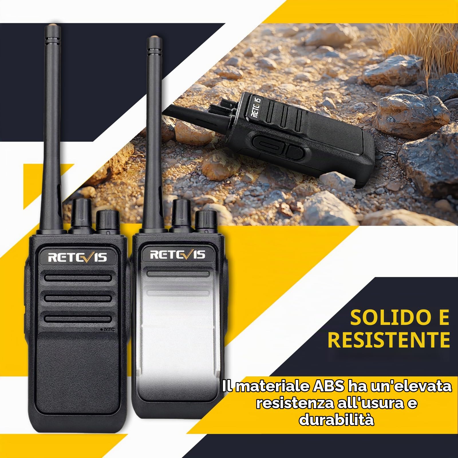 Retevis RT617 Walke Talkie, PMR446 Senza Licenza Ricetrasmittenti, VOX Squelch, Batteria da 1200mAh con Caricatore USB, Walkie-Talkie Professionali per Fabbriche, Sicuro (Nero, 1 Coppia)