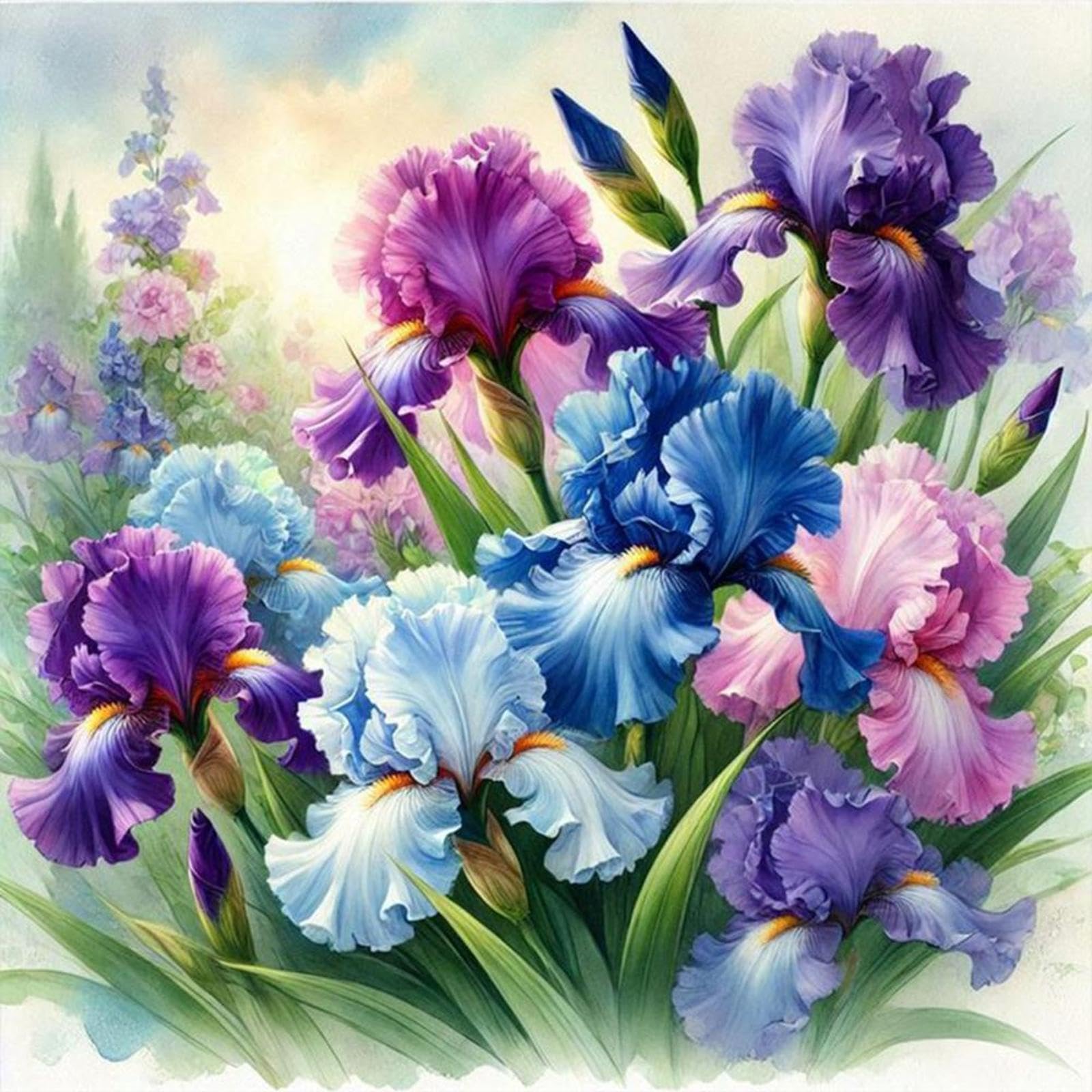 Full Embroidery Cotton Thread 11CT Printed Iris Cross Stitch Kit 40x40cm