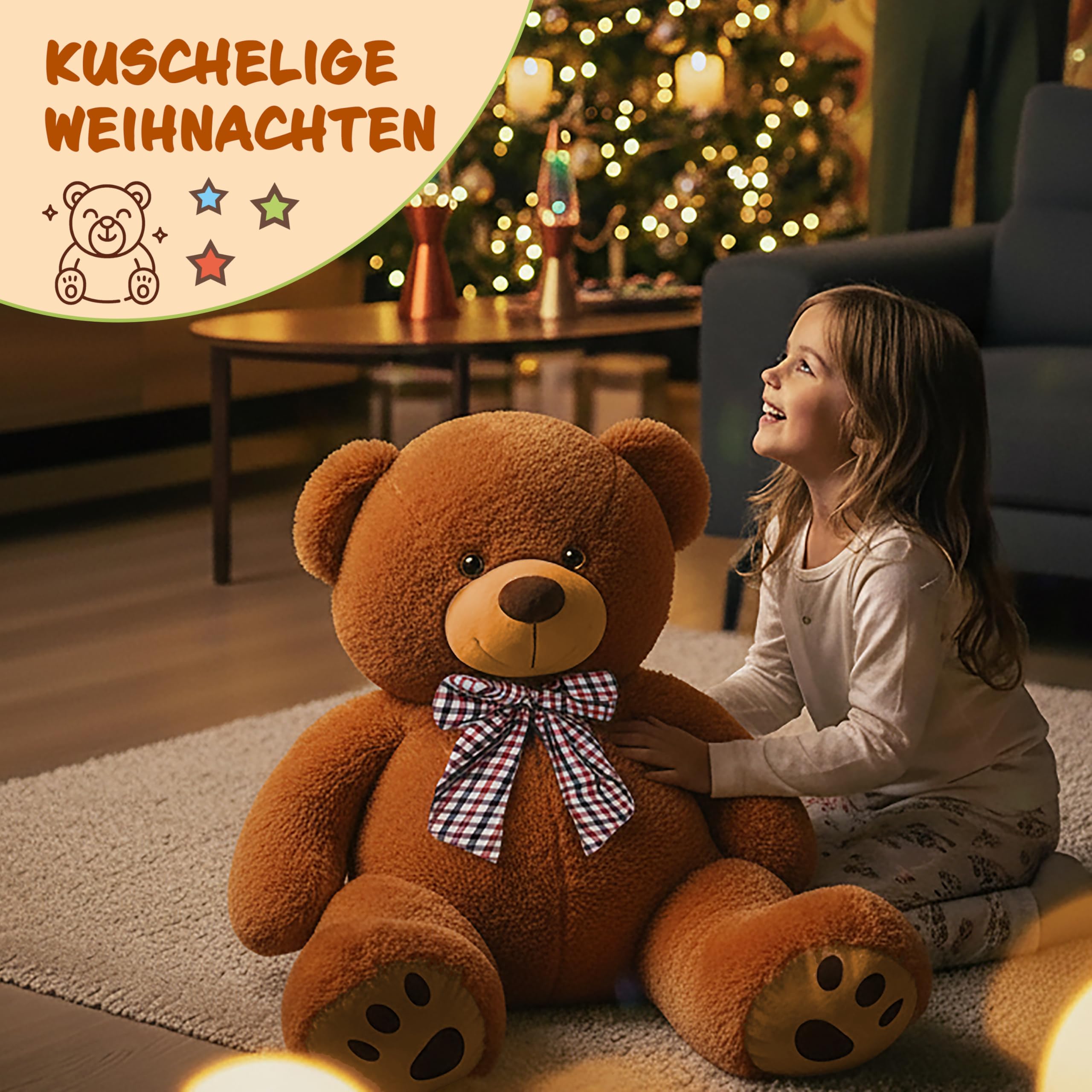 Monzana® Teddybär L - XXXL 50-175cm Weiches Fell Schleife Tatzendruck Geschenk Plüschtier Kuscheltier Stofftier Riesen Teddy Bär