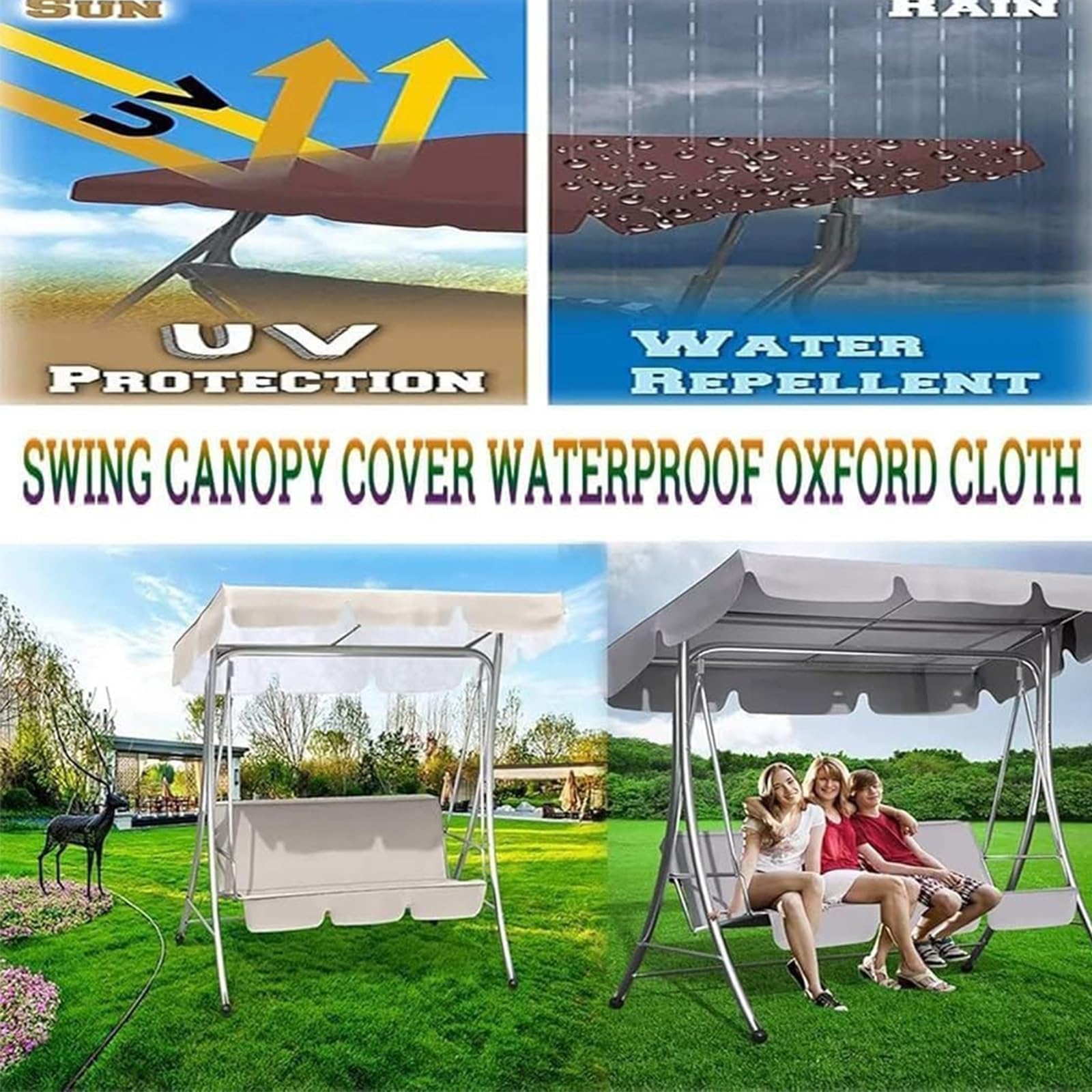 Toit de remplacement for balancelle de porche, auvent pare-soleil imperméable, bâche de protection for mobilier de jardin, couverture de toit résistante aux intempéries for balancelle 3 places, protec