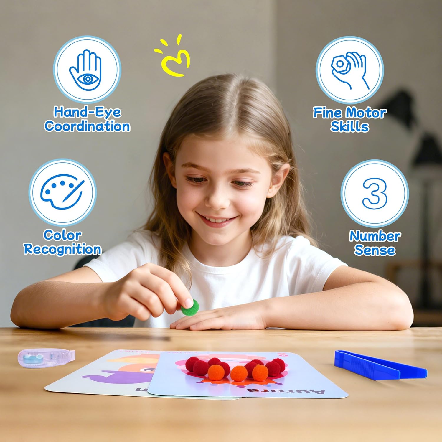 YPLUS Pom Poms Arts and Crafts Kit for Kids, Toddler Creativity Crafts Supplies - Preschool DIY Sensory Montessori Activities - Fine Motor Skills Toys for Kids, Boys and Girls Ages 3-5 4-6 4-8