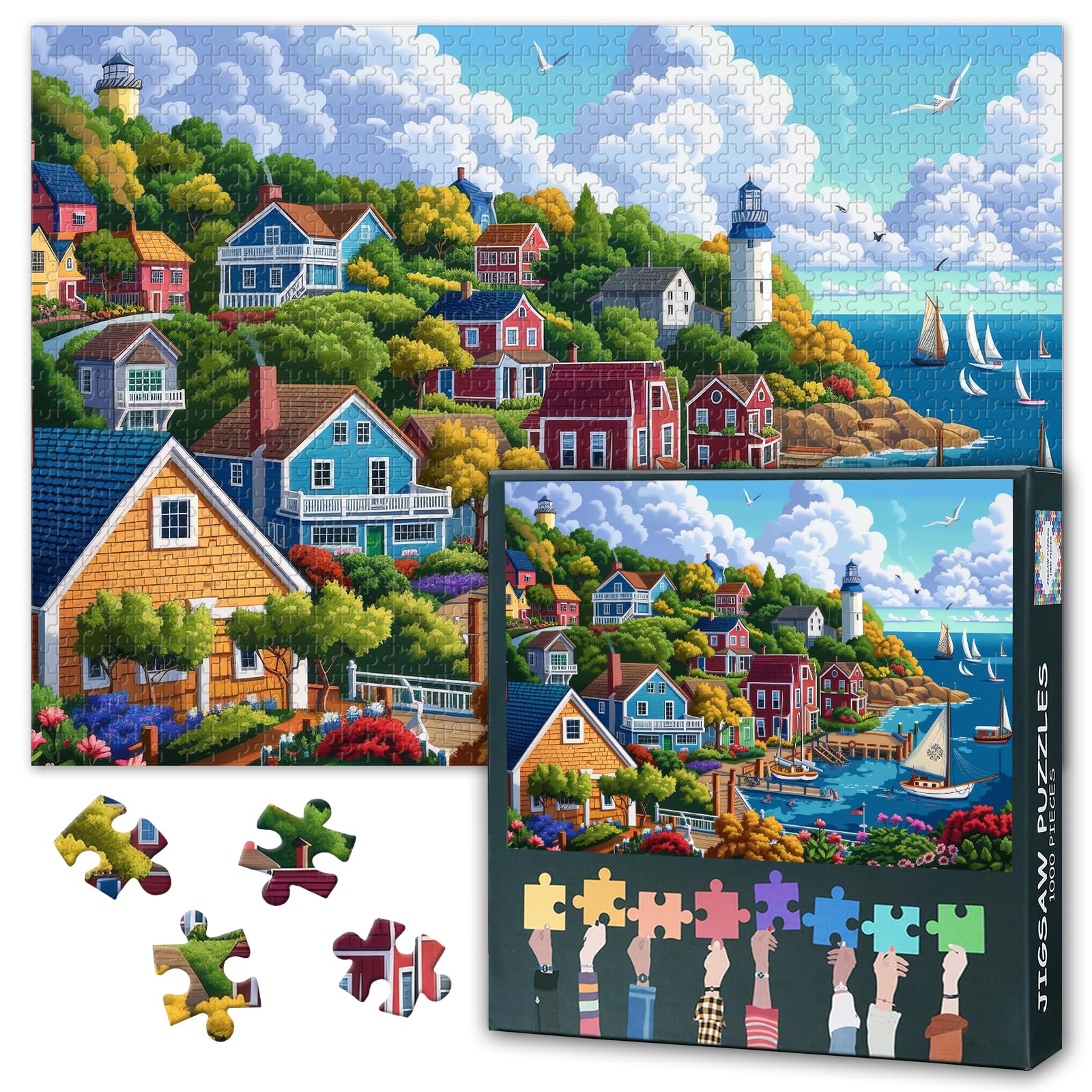 Coastal Town Puzzles for Adults 1000 Pieces, Beach Jigsaw Puzzles, Adult Puzzle for Adults, Educational Fun Games or Toys for Elders Friends 20X27 INCH — image 1