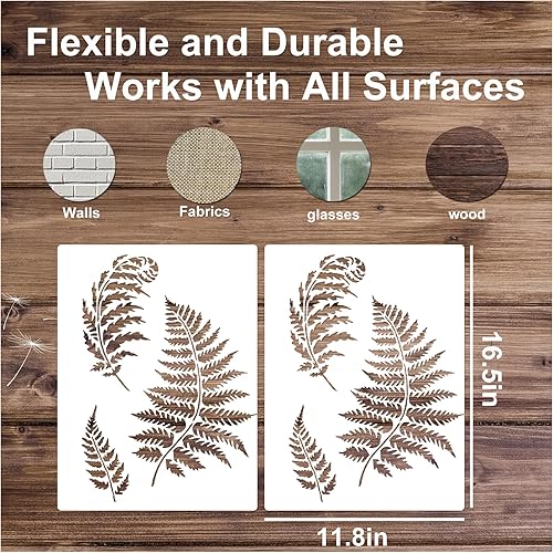 Miniatura 5 de Plantillas gigantes de hojas de helechos de 16.5 pulgadas para pintar en la pared, plantillas de pintura de pared de hojas tropicales grandes para