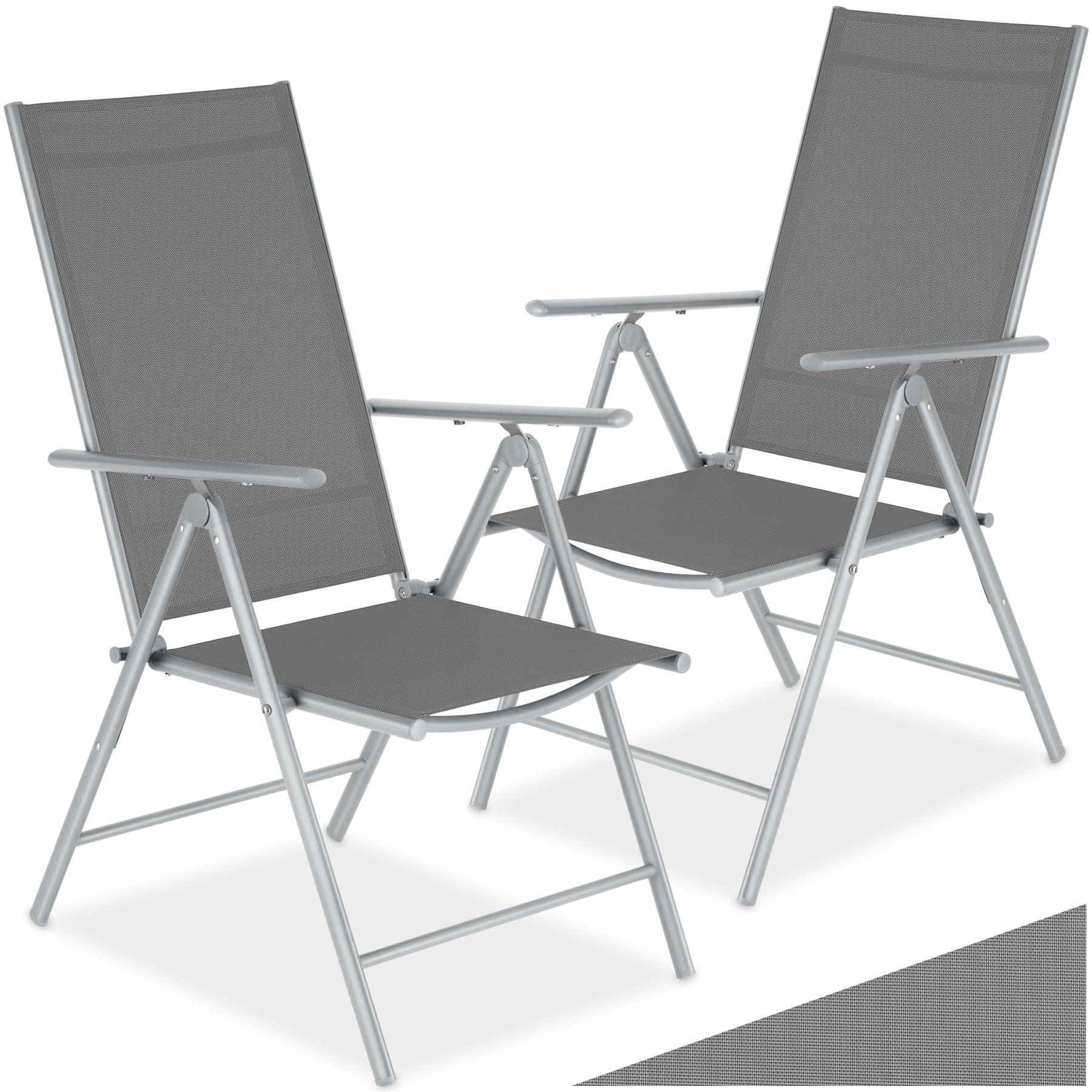Set da 2 Sedie da Giardino in Alluminio Pieghevoli Schienale Regolabile 7 Posizioni 67x56x105cm Carico Max 110kg Grigio Argento