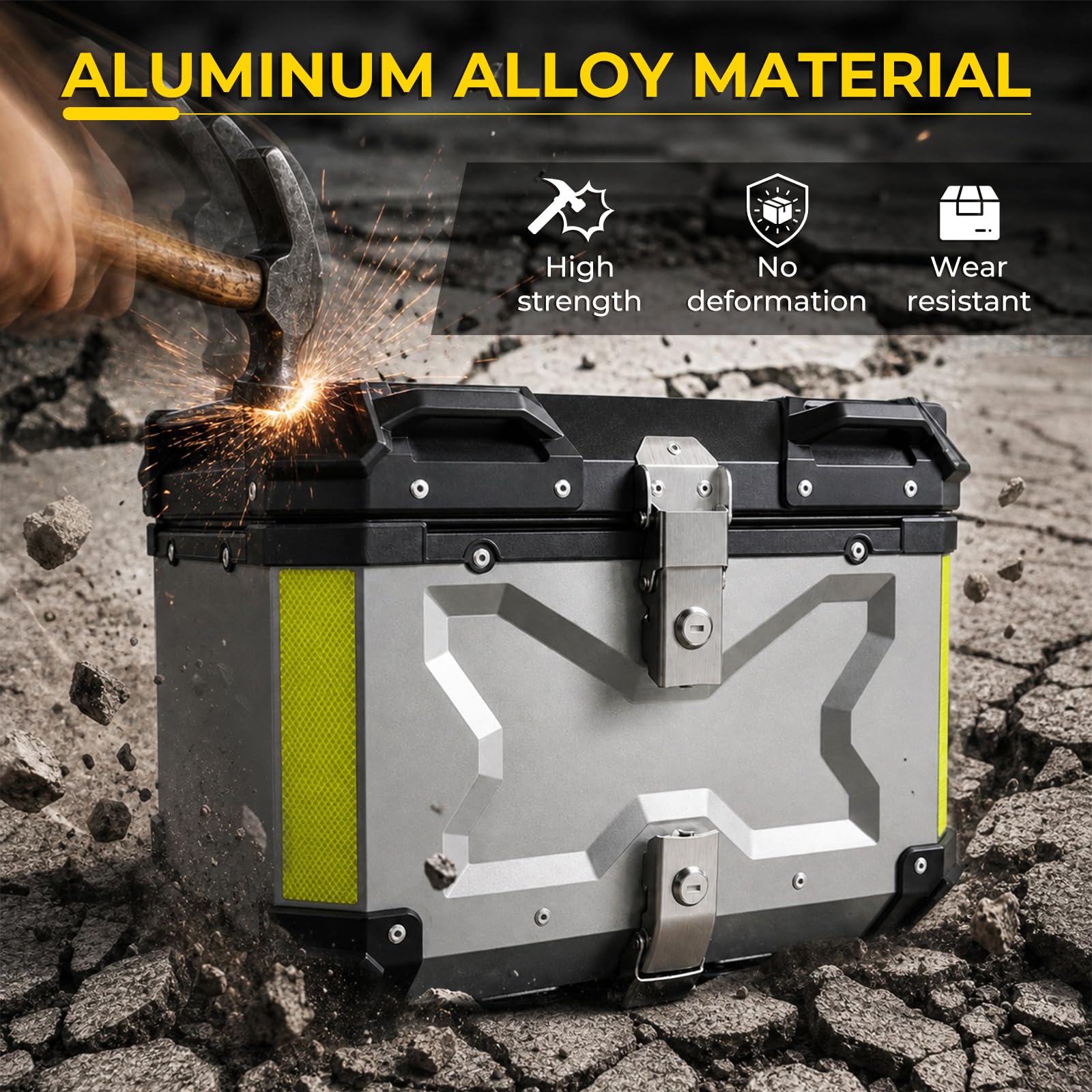 Baúl para motocicleta de aluminio de 45 L, 45 litros, maletín trasero impermeable universal, cierre rápido con cerradura, acolchado para la espalda, forro interior, caja trasera Enduro