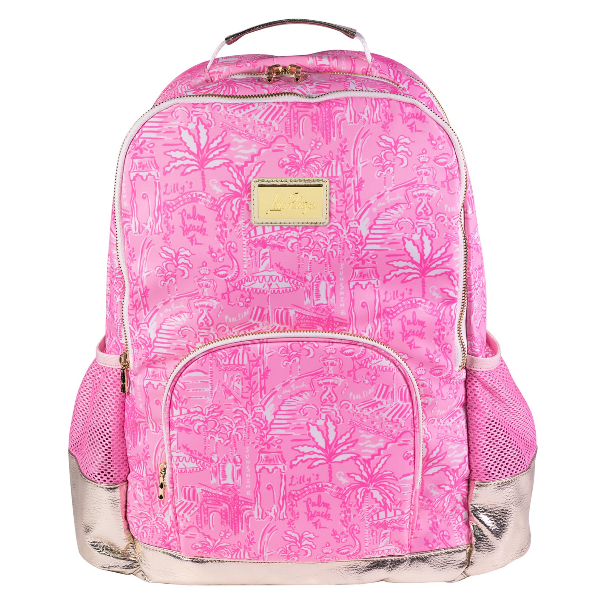 Lilly Pulitzer Large Backpack with Pockets, Adjustable Straps and Top Handle, Large Bookbag for Work and Travel (Palm Beach Playground)