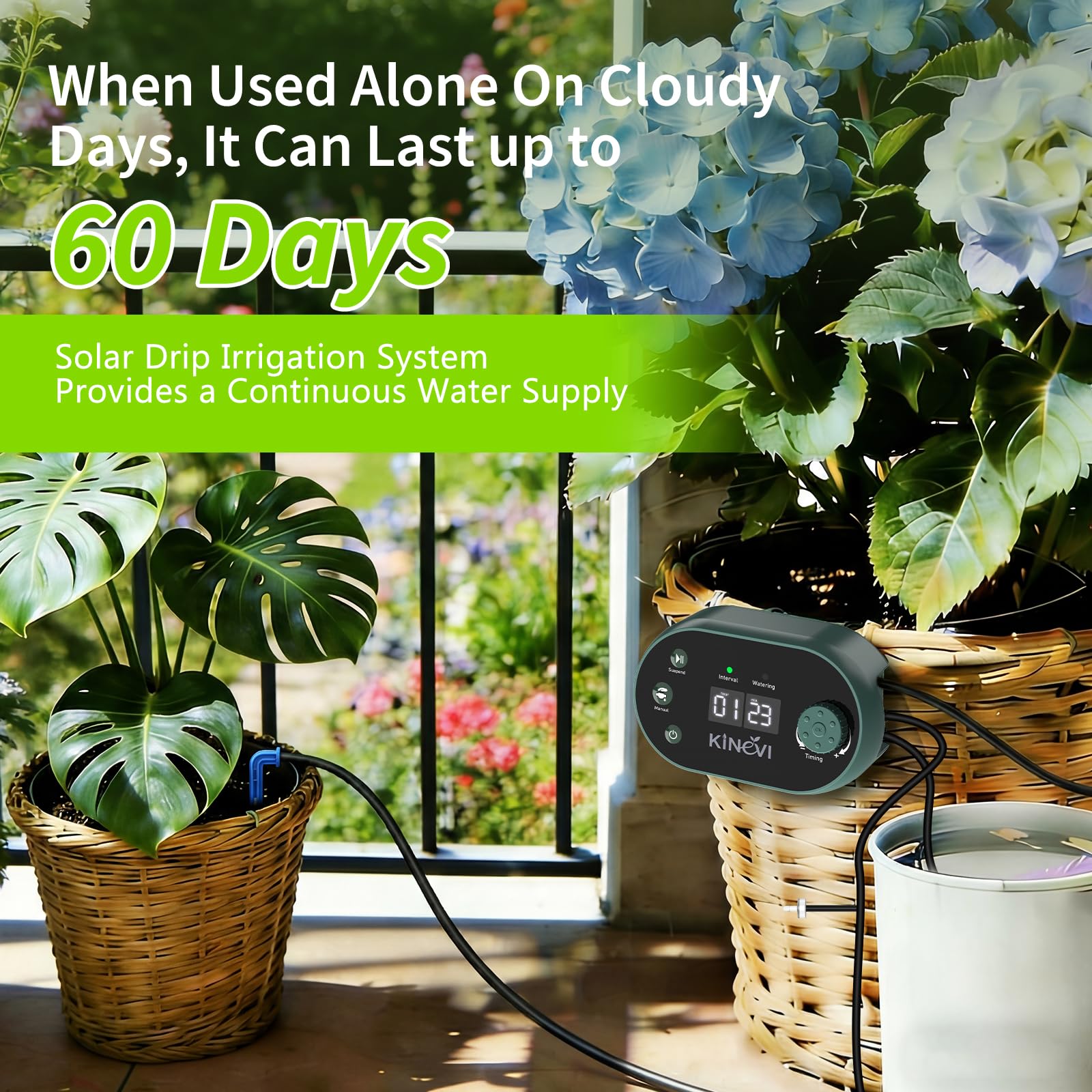 Sistema de Riego Solar para Jardín, Kit Riego Por Goteo Autorriego con 15 Micro Cabezales de Goteo, para jardín, plantas de interior y exterior, césped plantas en maceta balcón hortalizas y arbustos
