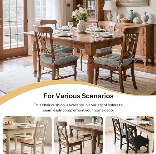 Miniatura 6 de Juego de 4 cojines antideslizantes para sillas de comedor, cojines para sillas de cocina, de 18 x 18 x 3 pulgadas, cojines de asiento cómodos y