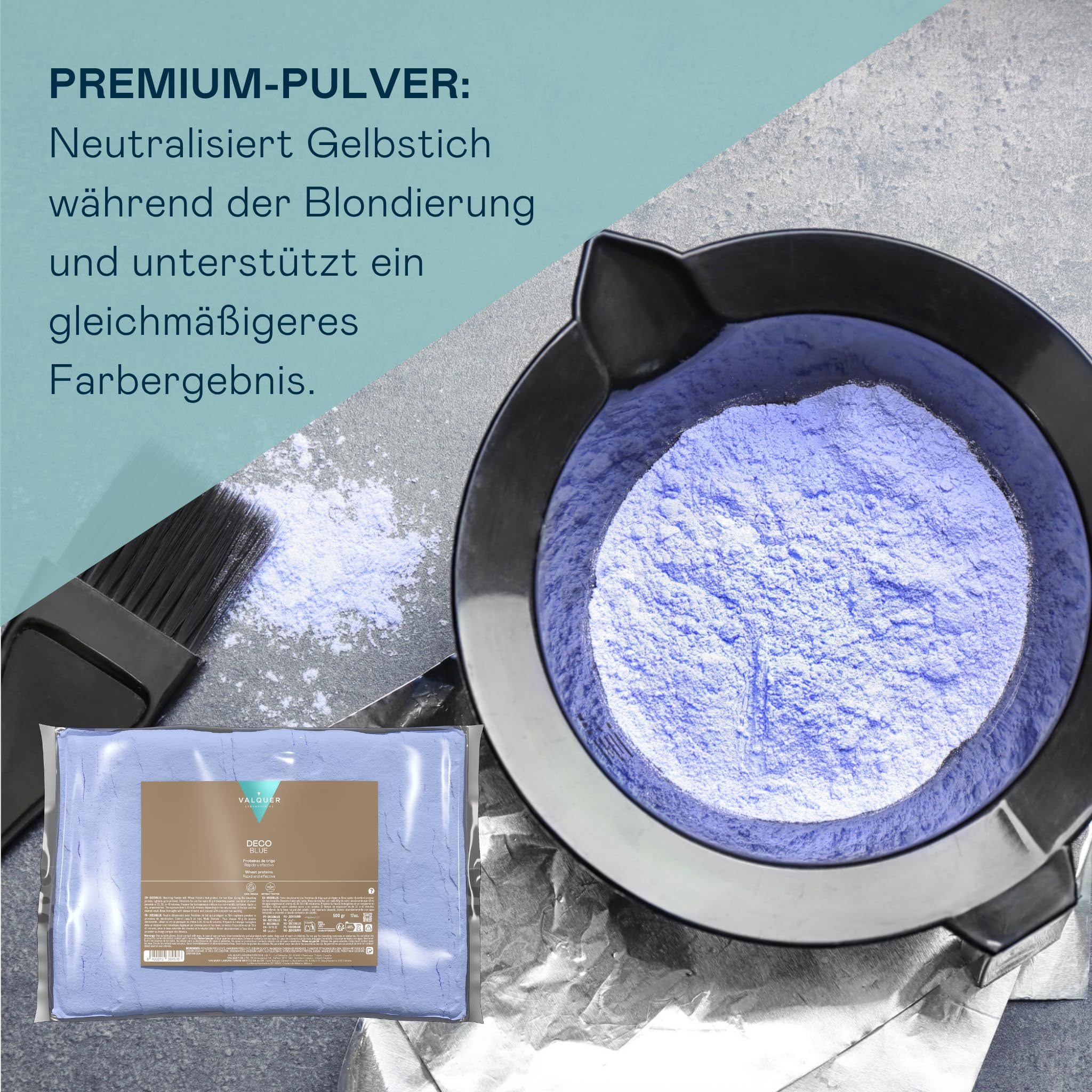 VALQUER Blondierpulver Premium | Blondierung bis zu 6 Töne | Schützt die Haarfaser mit Weizenproteinen | Für Strähnchen und Balayage | Vegan | 500 g
