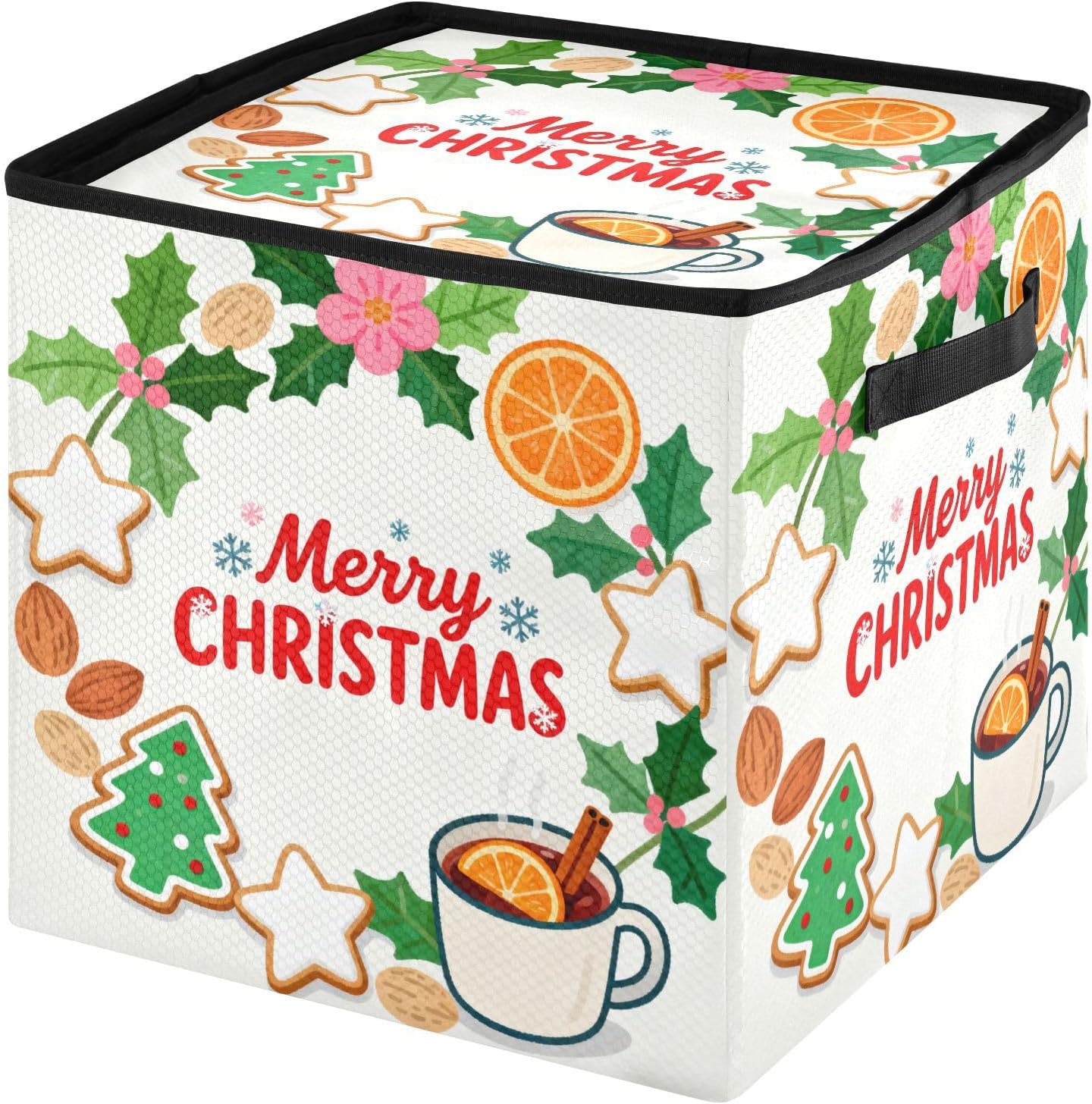 High Capacity Christmas Ornament Storage Box Holds Up to 64, Two Handles Holiday Storage Case with Lid,Merry Christmas White