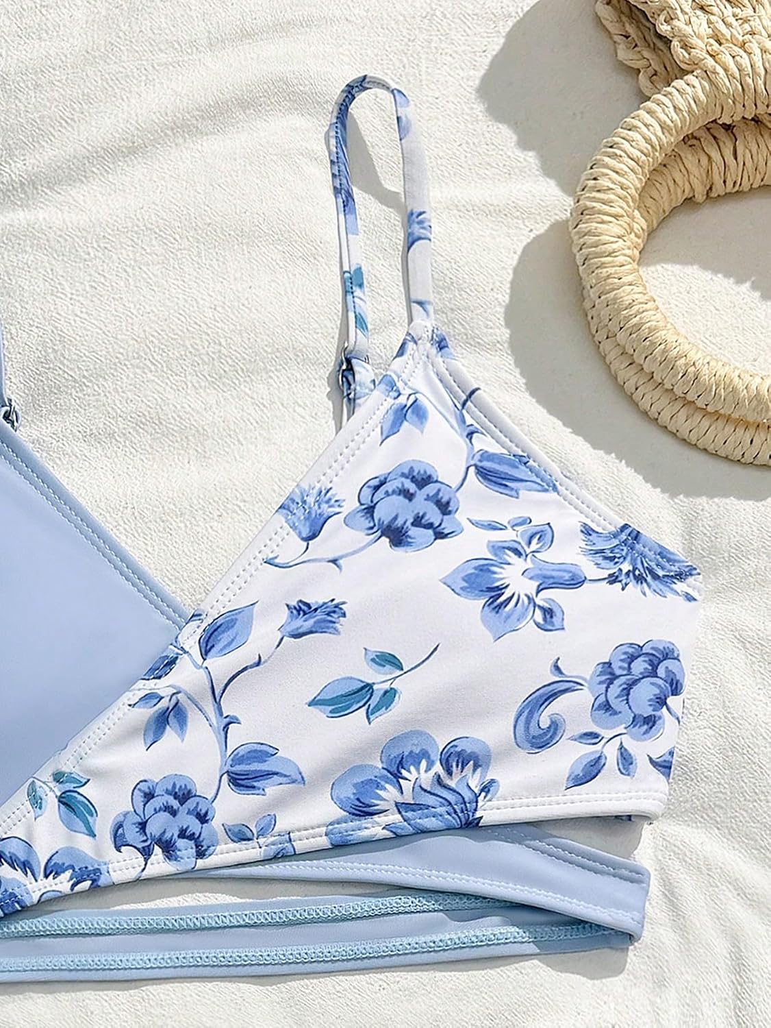 QJQ Girls 3 Piece Bikini Sets Cross Floral Print Mesh Skirt Cover Up Bathing Suit Elegant Beach Vacation 2026 Swimsuit