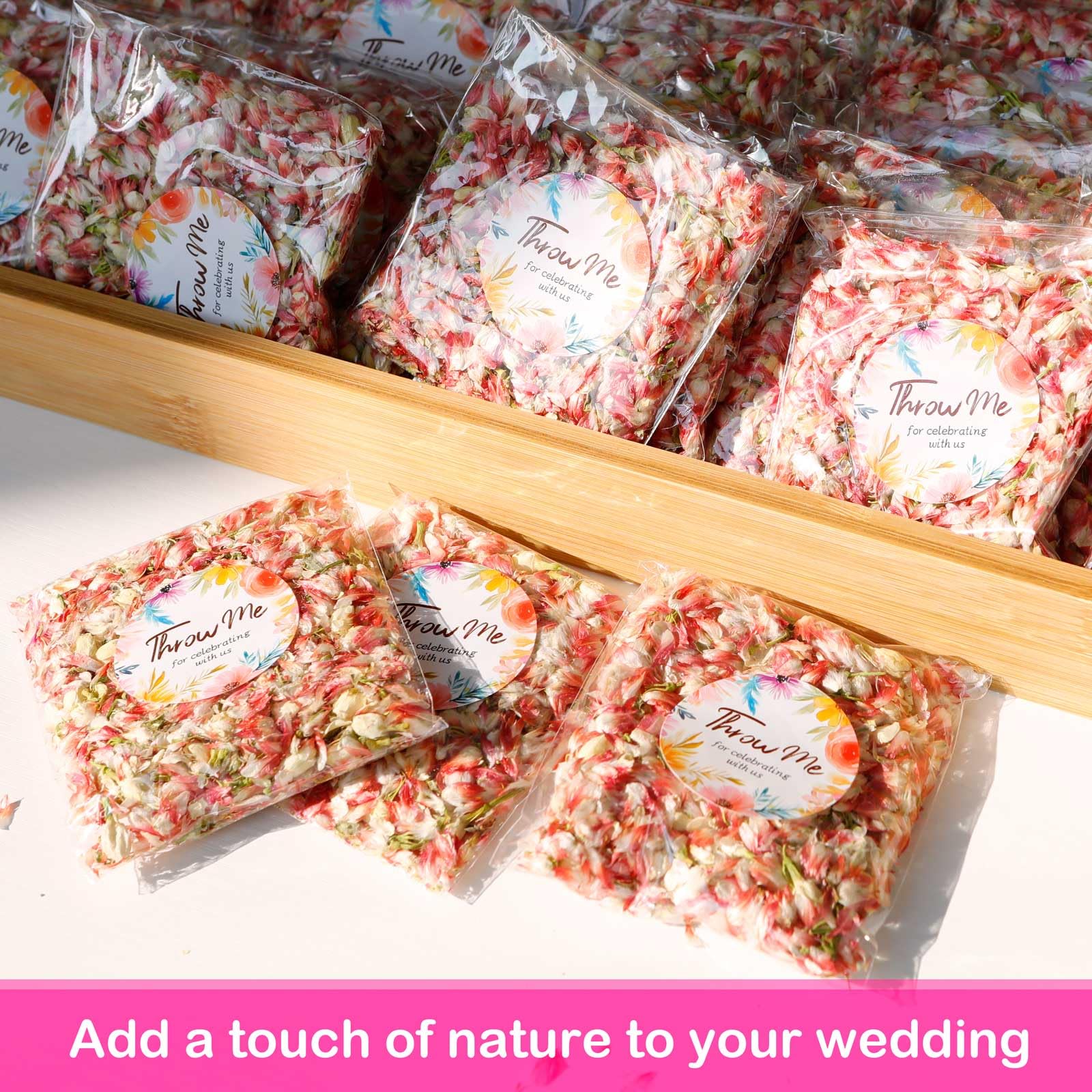 Paquete de 50 pétalos de flores reales biodegradables, decoración natural de confeti de boda con pétalos de flores secas de jazmín y rosa, ideas para enviar, cesta de flores para niñas, regalos