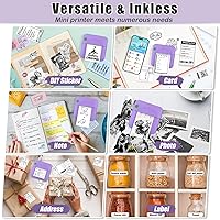 Vista 3 de Mini Impresora de Adhesivos, Mini Impresora Térmica de Bolsillo con 11 Rollos de Papel, Impresora Inalámbrica sin Tinta Compatible con Android e