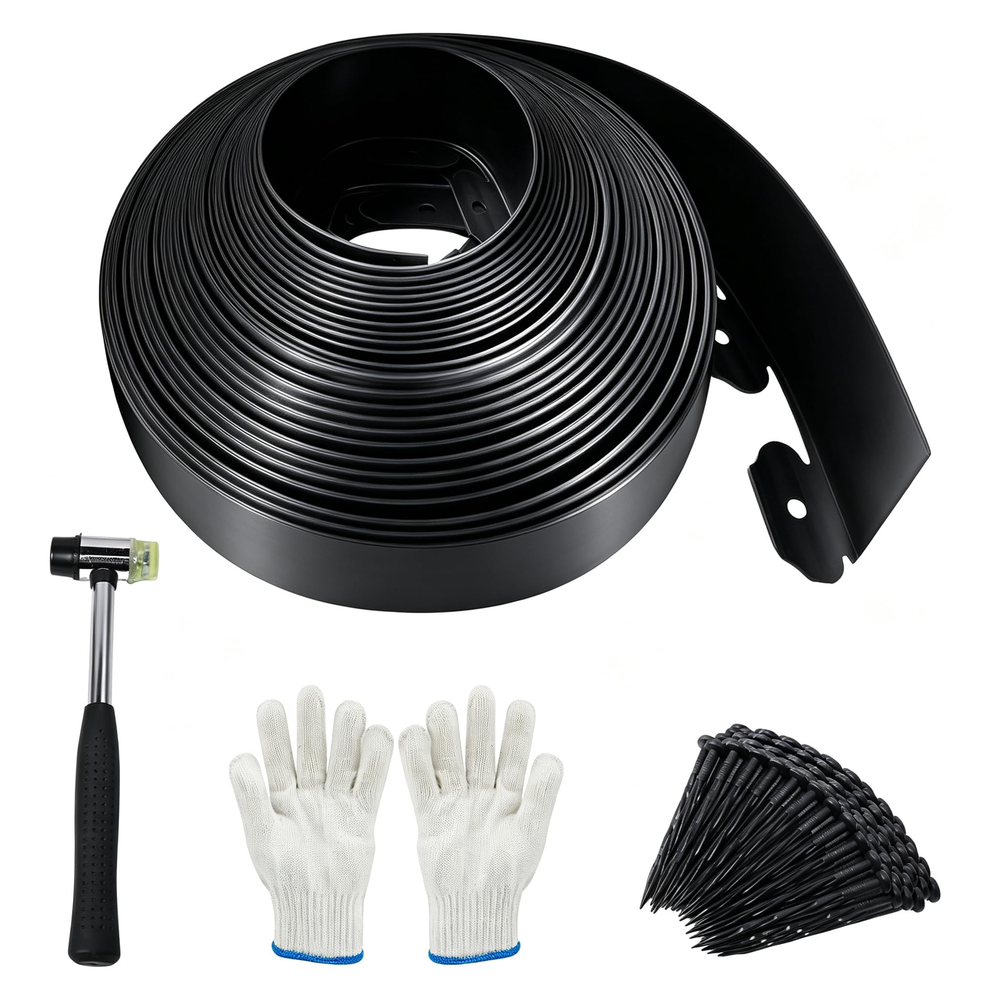 Flexible Rasenkante Kunststoff, 10m Lang 10cm Hoch Rasenkanten mit 100 Erdanker, Plastic Beeteinfassung Kunststoff Gartenzaun Beetumrandung Rasenbegrenzung, Schwarz