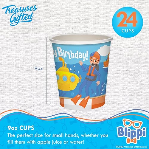 Miniatura 5 de Treasures Gifted Suministros para fiesta de cumpleaños con licencia oficial de Blippi, sirve para 24 invitados, juego clásico de vajilla para