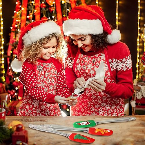 Miniatura 6 de Espátula de silicona navideña con patrón de Papá Noel, espátula de decoración de pasteles de Navidad, espátula de silicona de cocina con mango para
