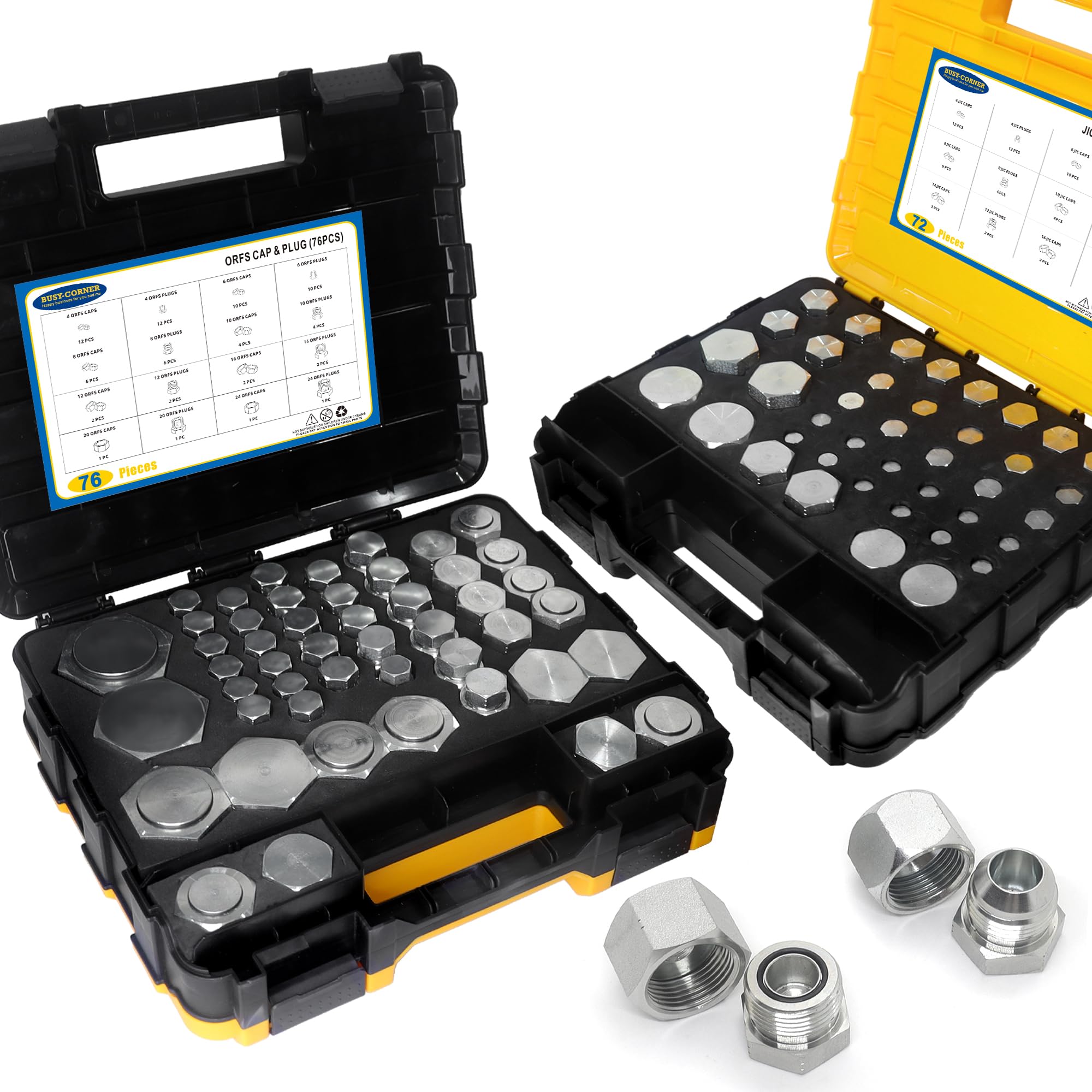 JIC und ORFS Master Industrie-Hydraulikkappe und Stopfen, Schlauch- und Rohrverschraubungs-Set, Kappe und Stecker, Präzisionsgewinde in ORFS-Größen 4, 6, 8, 10, 12, 16, 20, 24 und 37 °