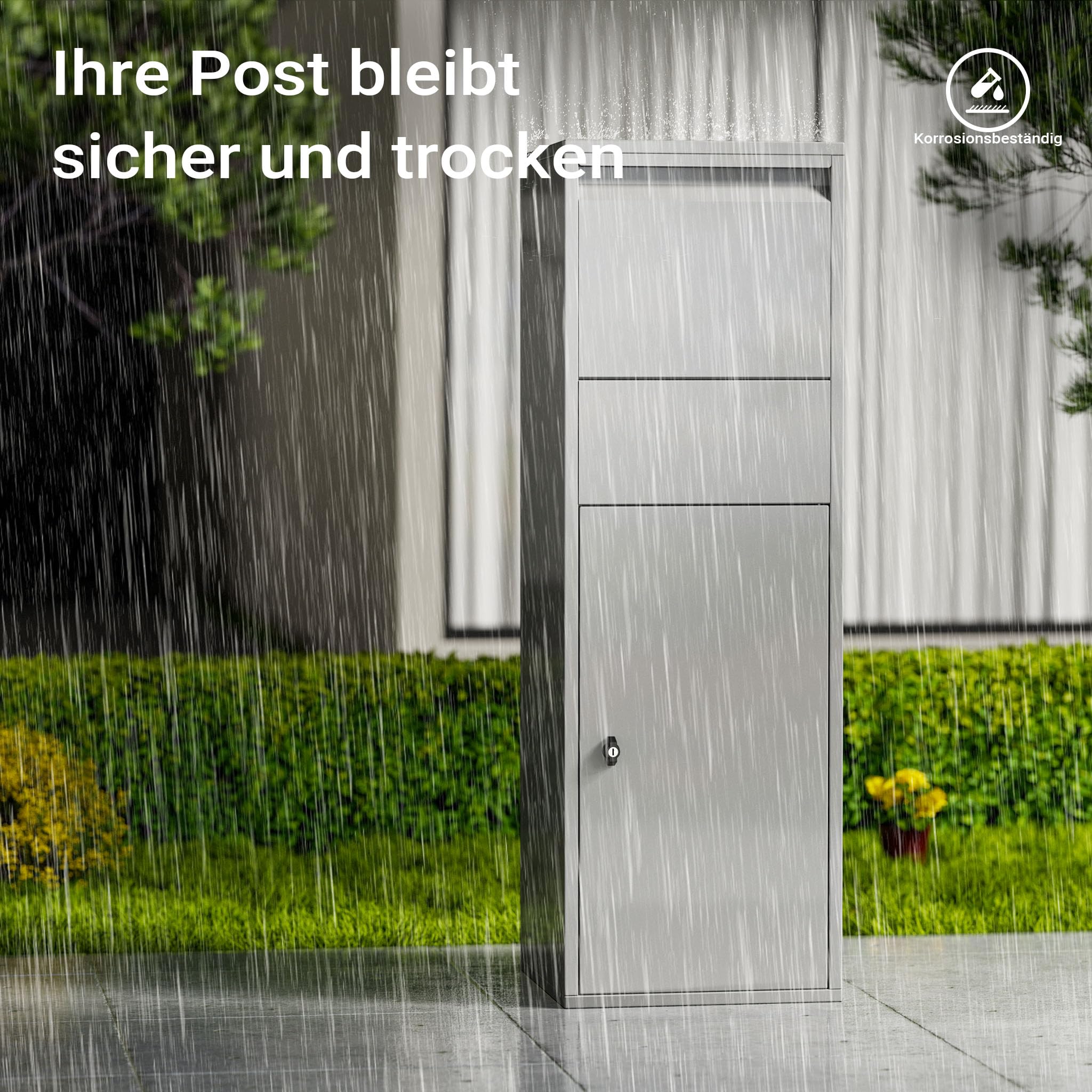 Wiltec Paketkasten silberfarben 460 x 450 x 1400 mm Paketbox Standbriefkasten