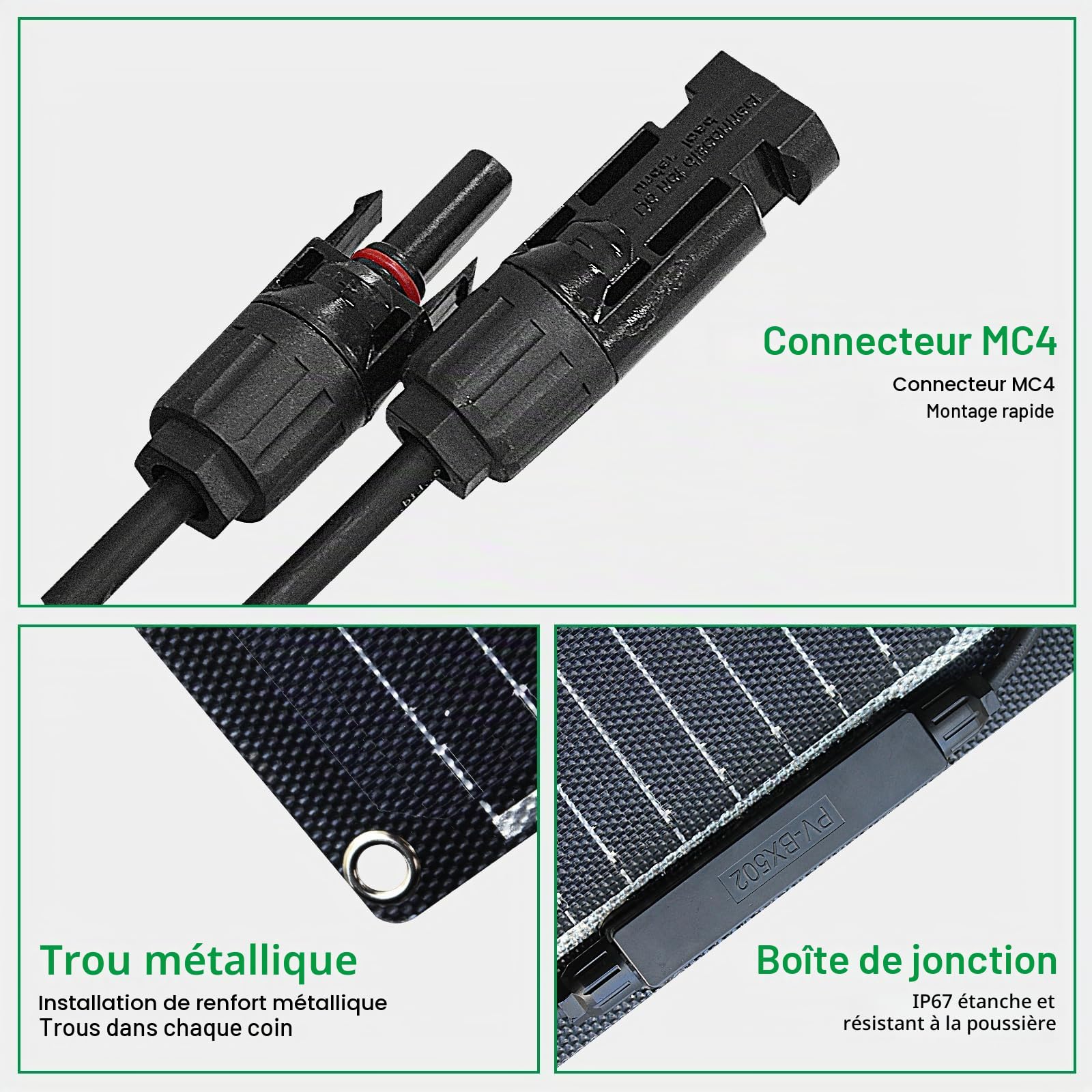 Panneau solaire flexible monocristallin de 100 W - Léger - Facile à installer - Convient pour les navires, les yachts, les camping-cars, les forêts et les routes. (1)