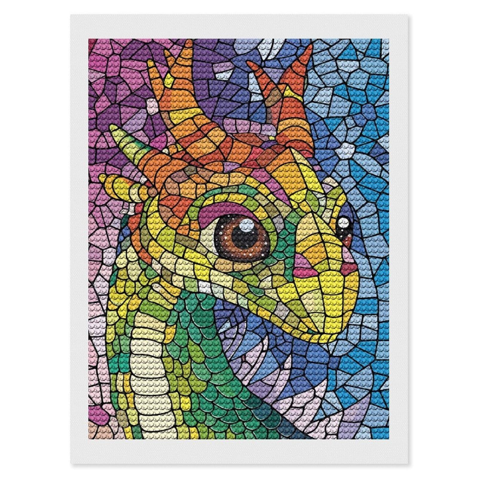 Junmoney Colorful Dragon Mosaic Portrait Diamond Painting Canvas Set 12"x16", for Women, Mindful Craft Activity, Cosy Home Accent, Festive Craft Gift