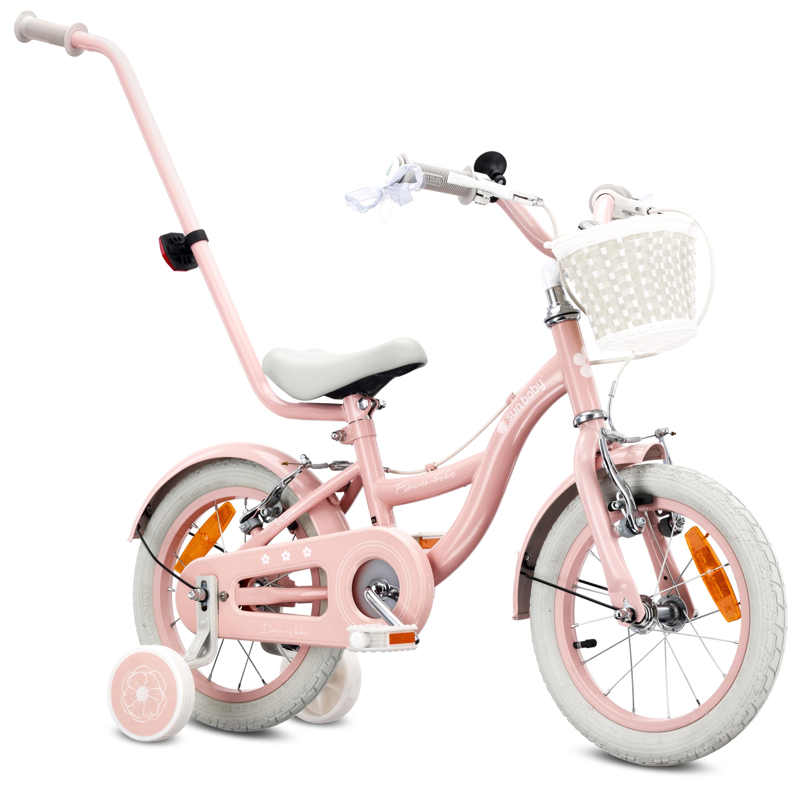 sun baby Kinderfahrrad 14/16 Zoll Flower Bike Retro - Mädchenfahrrad 3-6 Jahre, max. 50 kg - V-Brake-Bremsen, Stützräder, Klingel, Reflektoren, Stahlrahmen, verstellbar