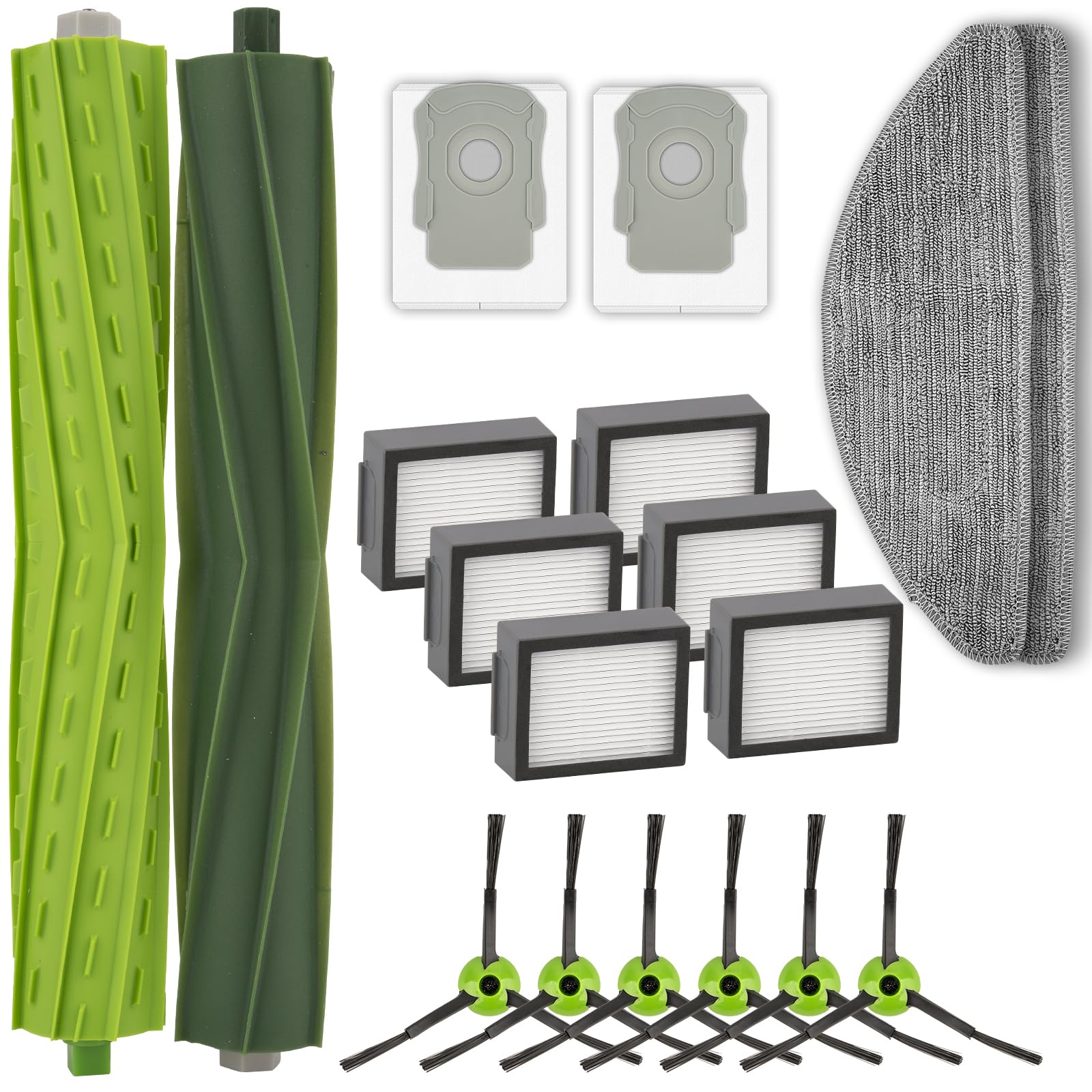 (18 Pack) Combo i5 Replacement Parts Compatible with iRobot Roomba Combo i5, i5+, j5, j5+ Robot Vacuum Cleaner, 2 Roller Brushes, 6 Side Brushes, 6 Filters, 2 Dust bags, 2 Mop Pads, Accessories Kit