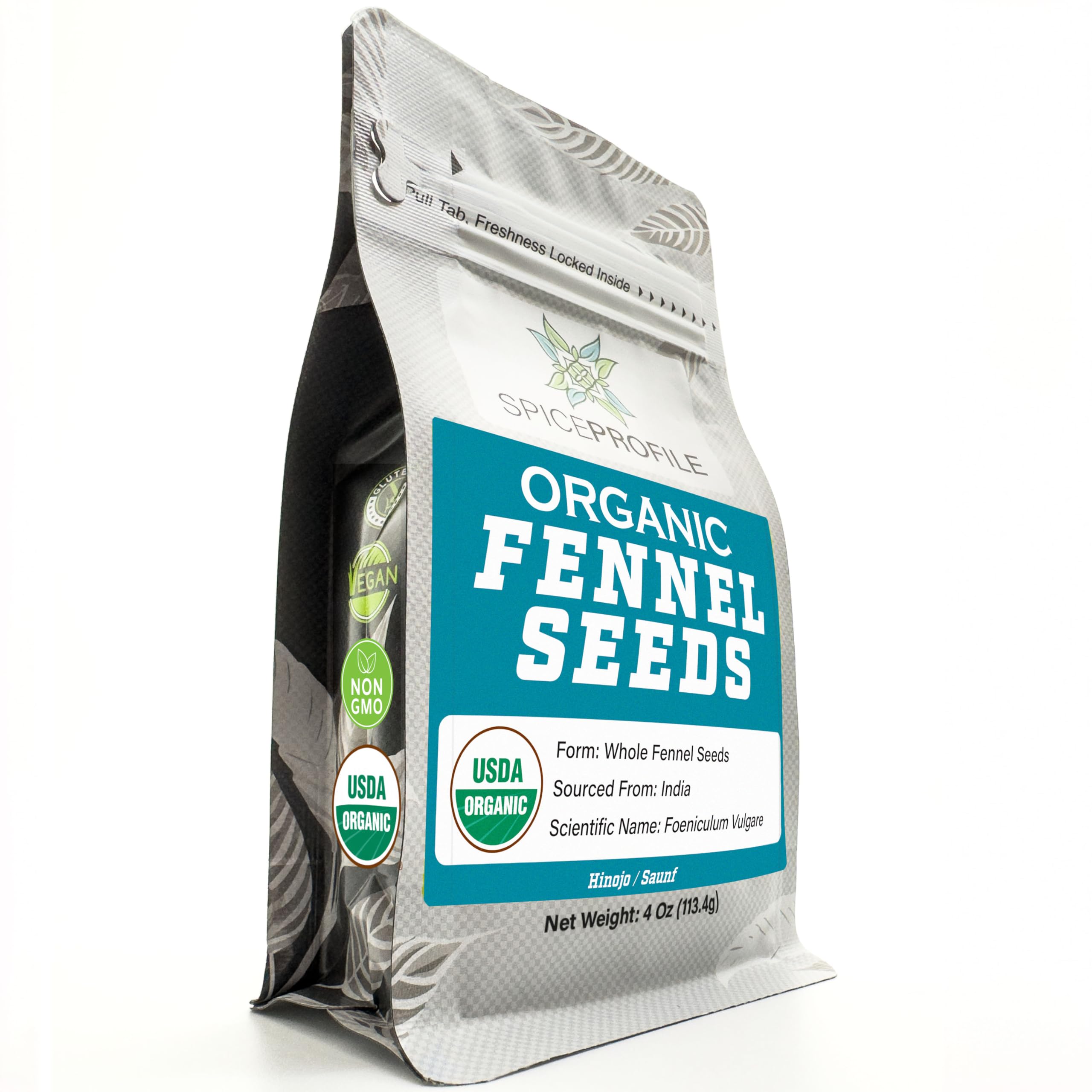 Spice Profile | USDA Organic Fennel Seeds (Whole) | Resealable 4oz Pouch | Saunf | Perfect for Cooking, Teas, Smoothies & Lattes | Sweet & Aromatic