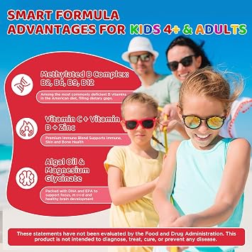 Folinic Acid for Kids & Adults, Folinic Acid with Methylfolate, Magnesium, Omega-3, Vitamin C, D3, Zinc, Methylated B-Complex, Dual Active Folate Supplement, Immune Formula, Sugar Free, Vegan, 60CT