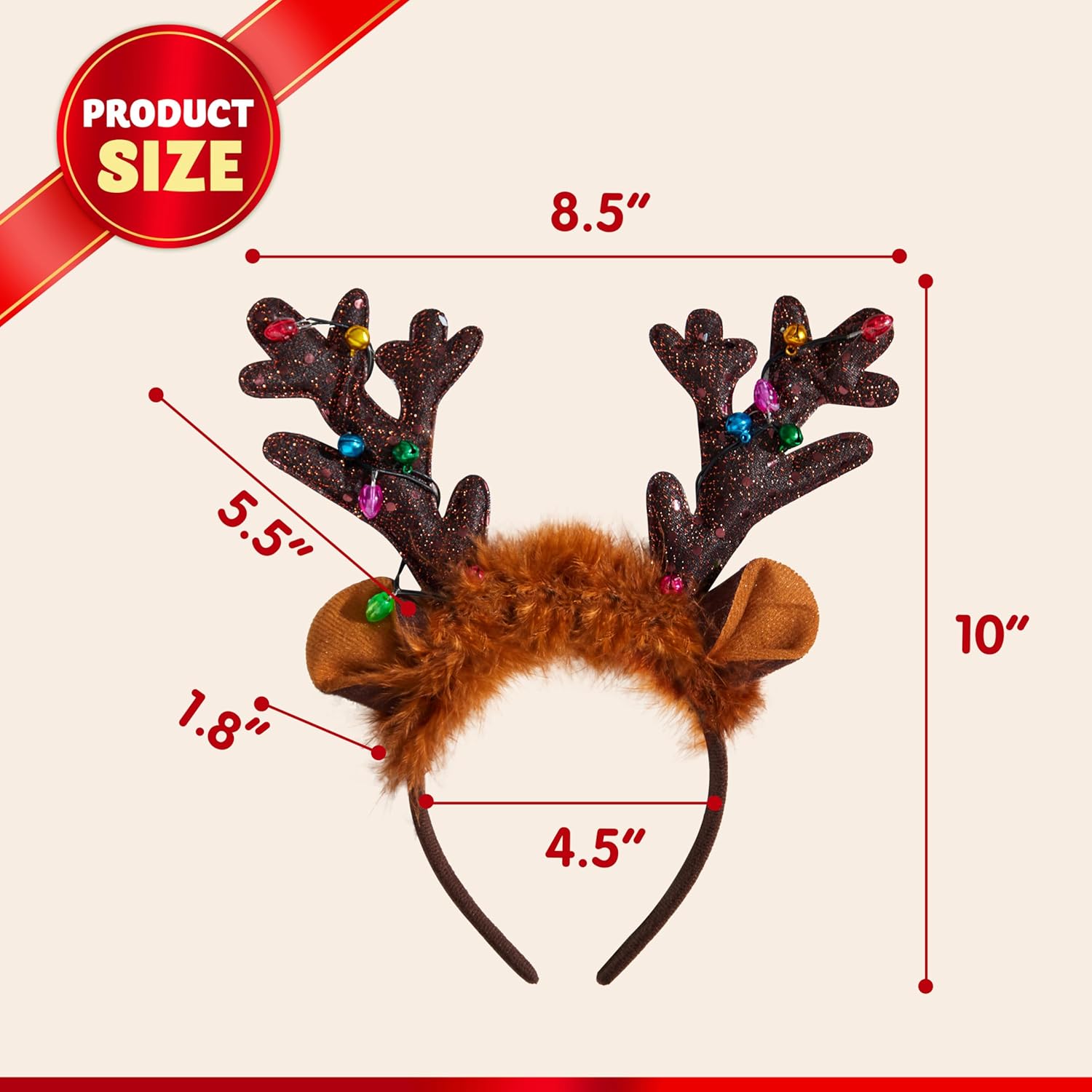 JOYIN Christmas 2Pcs Light Up Headband, Cute Reindeer Headband with LED Bulbs for Adult Kids Party Favor Supplies Xmas Accessories Christmas Holiday