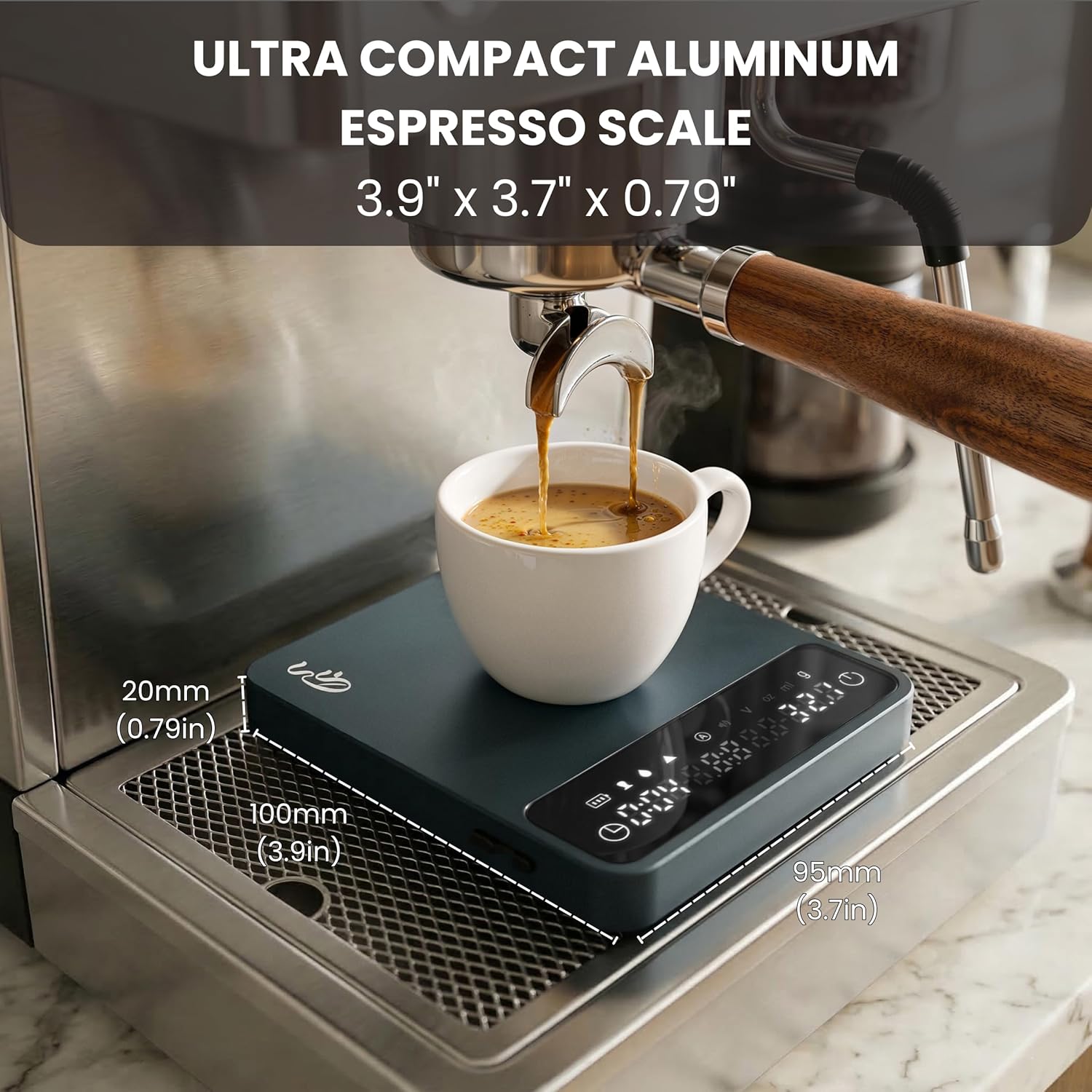 Milk & Beans Libra Espresso Scale with Timer, Compact Anodized Aluminum Body, 2kg/0.1g High Precision Pour Over Coffee Scale, USB-C Rechargeable Scale for Home Baristas