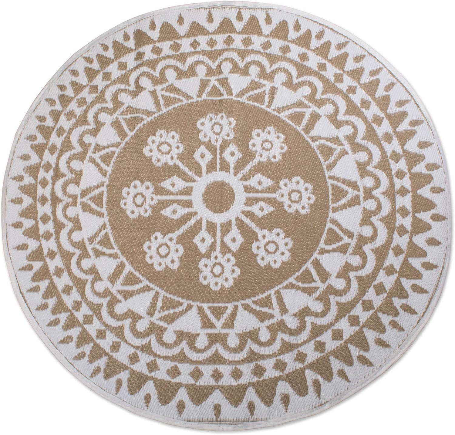 DII Outdoor Rugs Collection Reversible Woven, 5' Round, Taupe Floral