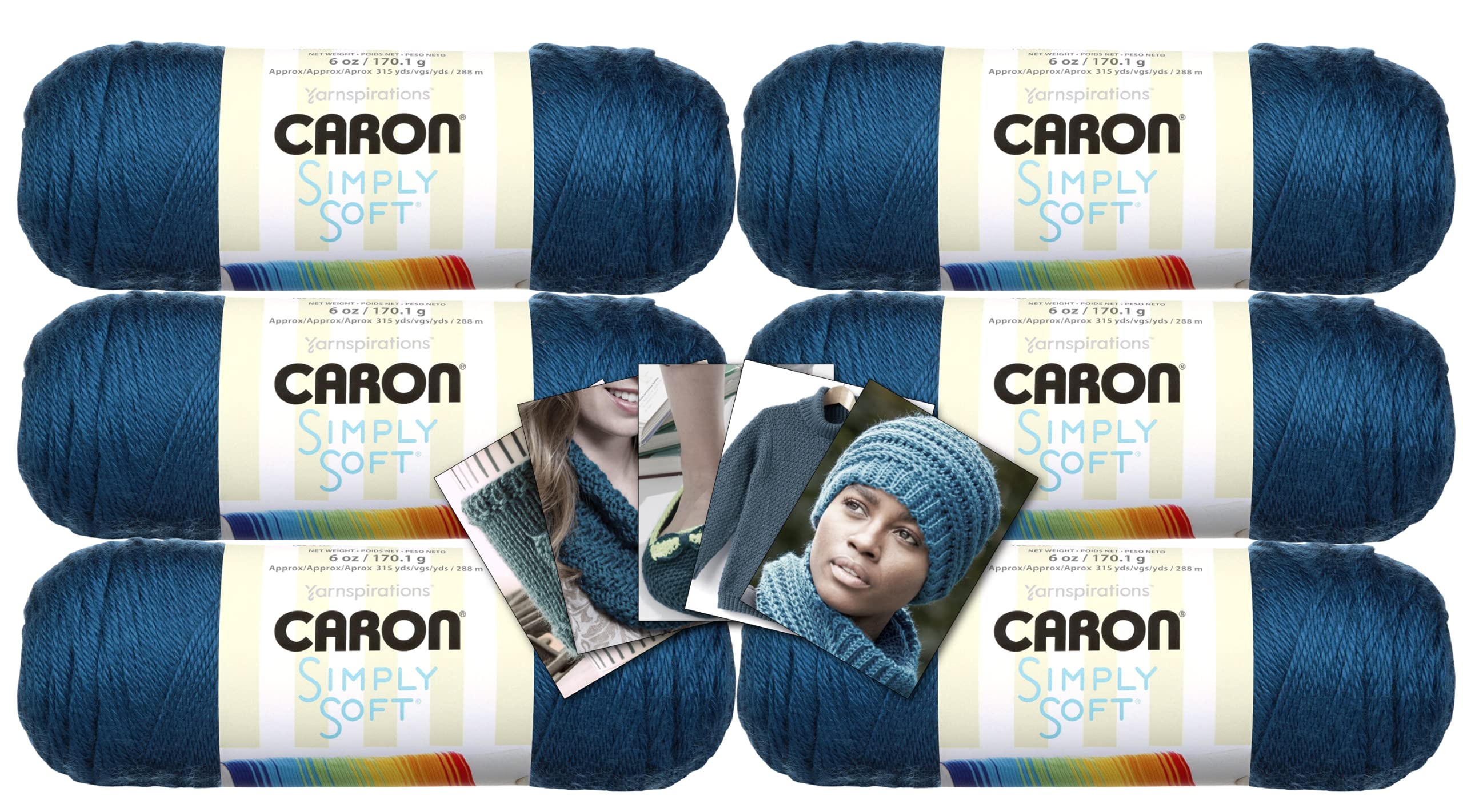 Caron Simply Soft Yarn - 6 Pack with Pattern Cards (Ocean)