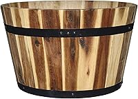 Classic Home & Garden Whiskey Barrel Resin Planters, Distressed Oak Brown 20.5", Outdoor Flower Pots - Set of 2