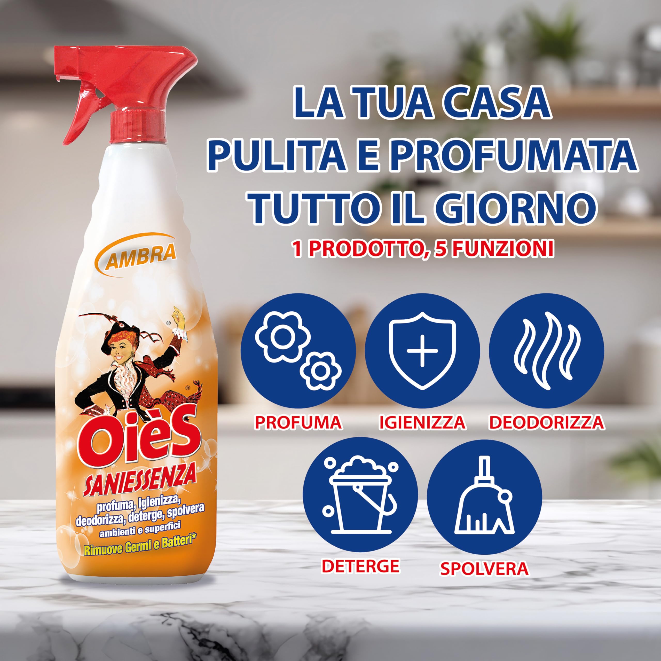 OièS Essenza - Lot de 12 flacons de dégraissant parfumé de 750 ml Ambra