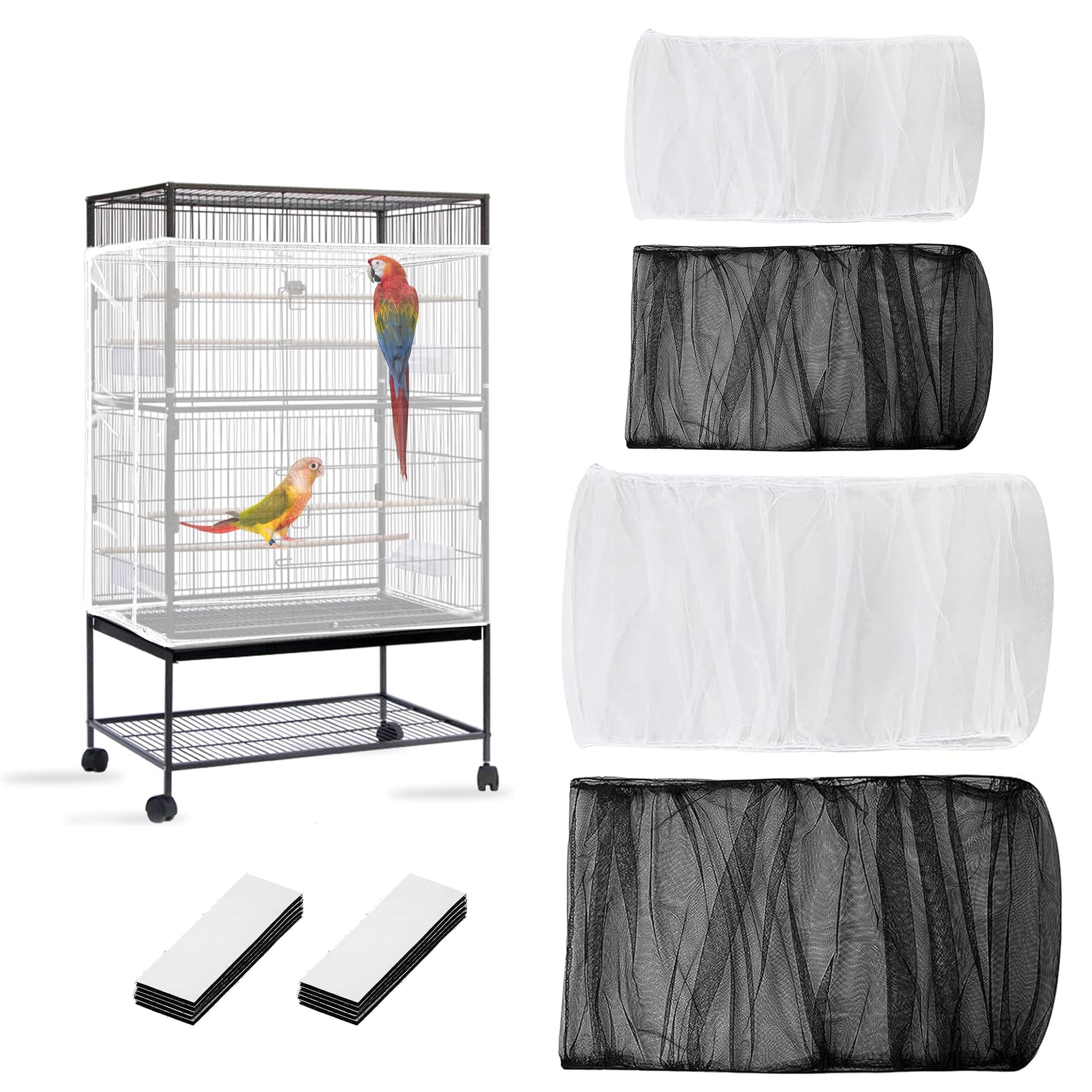 Copertura Gabbia Per Uccelli, 4 Pezzi Raccoglisemi Per Gabbia con Velcro, 2 Misure Rete In Nylon Riutilizzabile Per Pappagalli Copri Gabbia Per Gabbie Rotonde e Quadrate