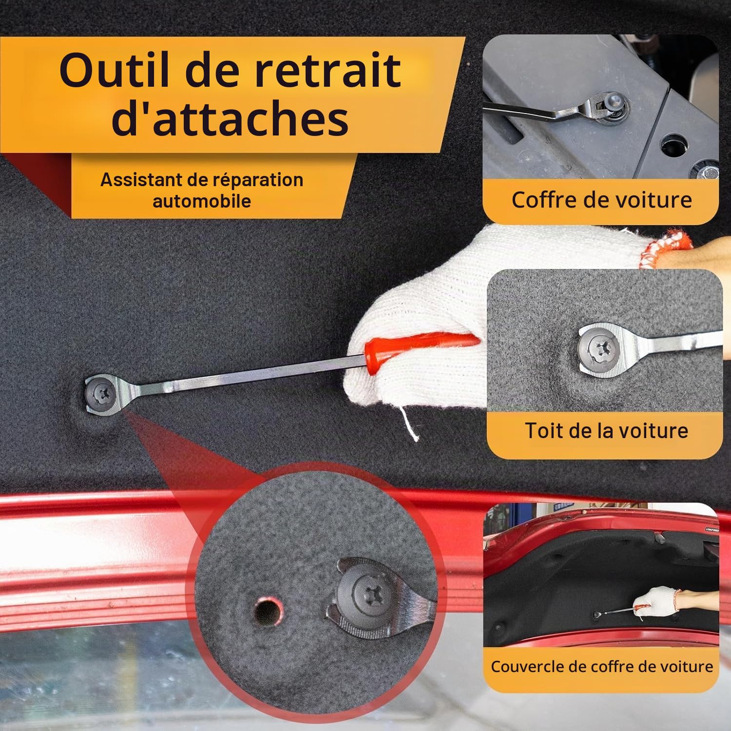 XBVV Lot de 3 outils de retrait de clips pour retirer les fixations de voiture avec sac de rangement, kit d'outils de retrait de garnitures automatiques pour panneau de porte, tableau de bord