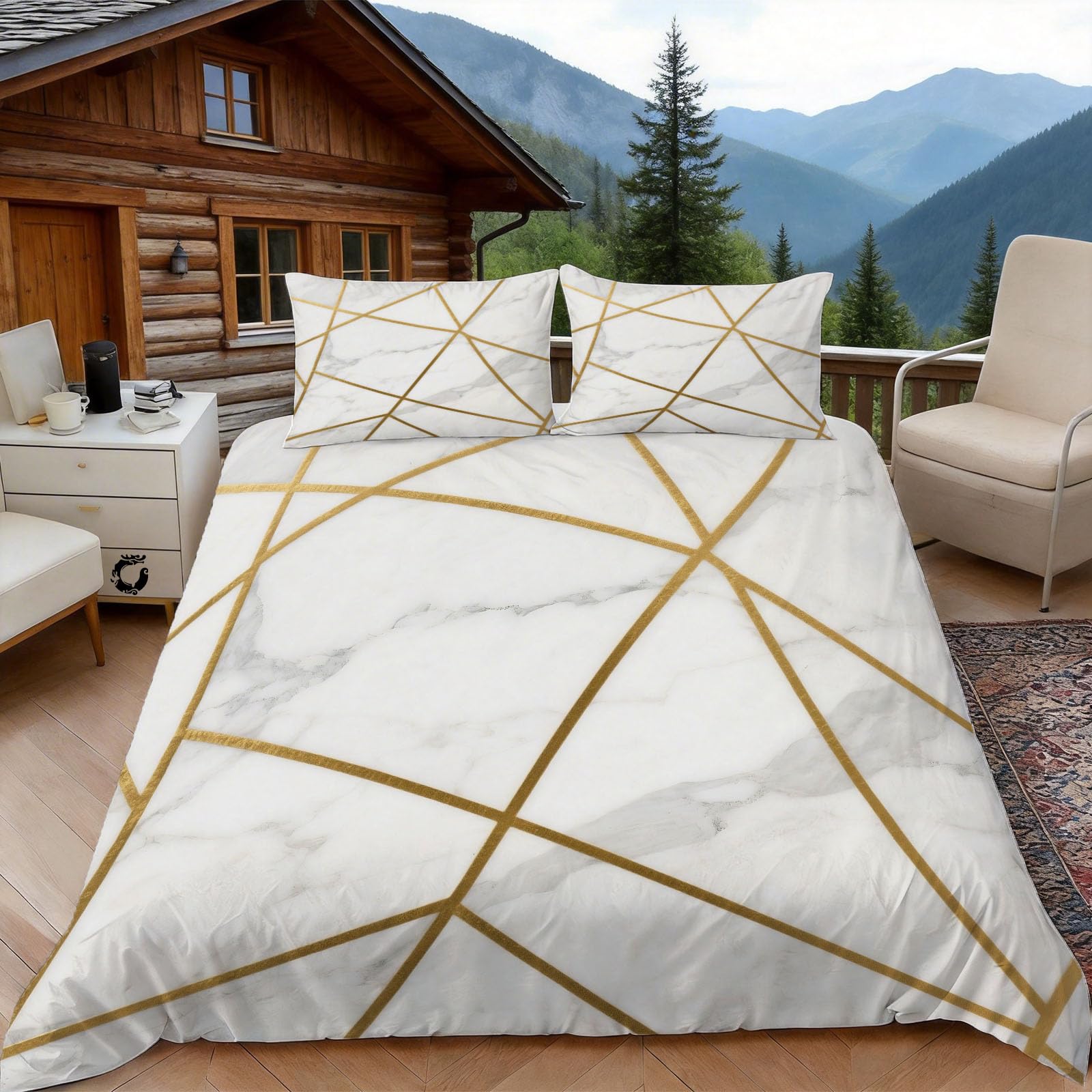 Housse de couette 200x200 marbre parure de lit géométrie microfibre haut de gamme