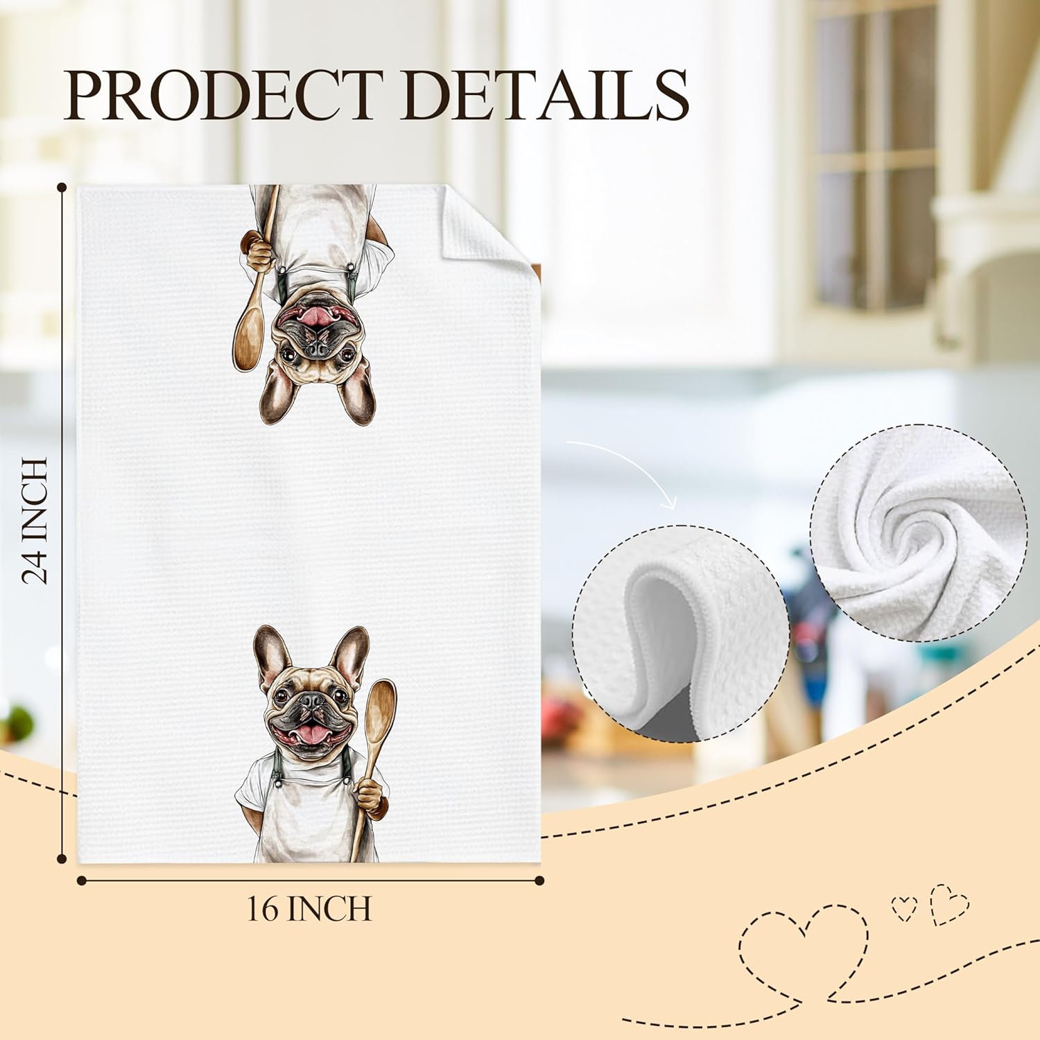 French Bulldog Gifts Kitchen Towels, Gifts for French Bulldog Lovers Decorative Hand Towels, Frenchie Mom Gifts Dish Tea Towel for Kitchen Bar Decor, 16x24 Inch Set of 3 - Image 7