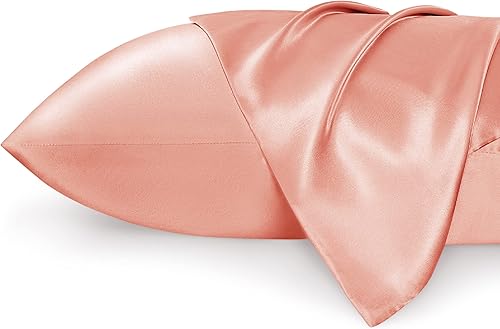 Bedsure Funda de almohada de satén para cabello y piel Queen, similar a las fundas de almohada de seda, juego de 2 fundas de almohada con cierre de