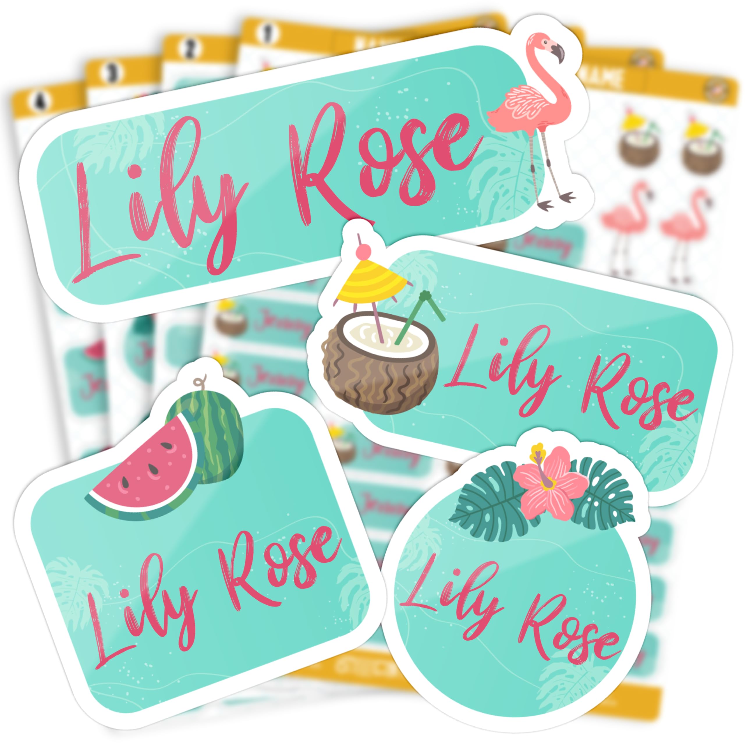 120 Pcs Personalized Labels for Kids Die-Cut, Waterproof Daycare Name Labels | 12 Designs w/ 4 Different Shapes, 3 Sizes | Kids Sticker for Water