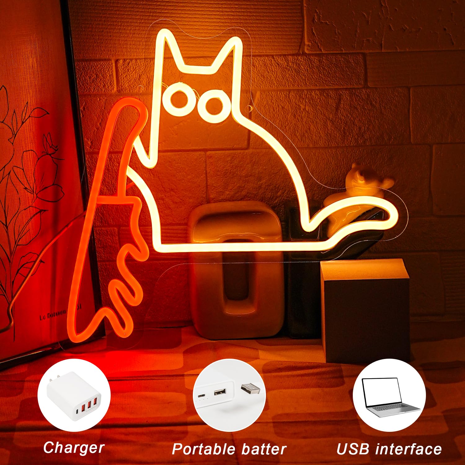 Katze mit Messer Neon Schild für Wanddekoration Lustige Katze Neon Licht Cat Neon Licht LED Katze für Nette Katze Home Wand Dekor Kid Room Schlafzimmer Haustier Shop