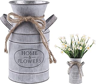 Vaso vintage shabby chic, vasi da fiori in metallo rustico vaso da fiori in ferro stile francese brocca fiori vasi zincati barattolo di latta vaso decorativo per giardino decorazioni per la casa gray