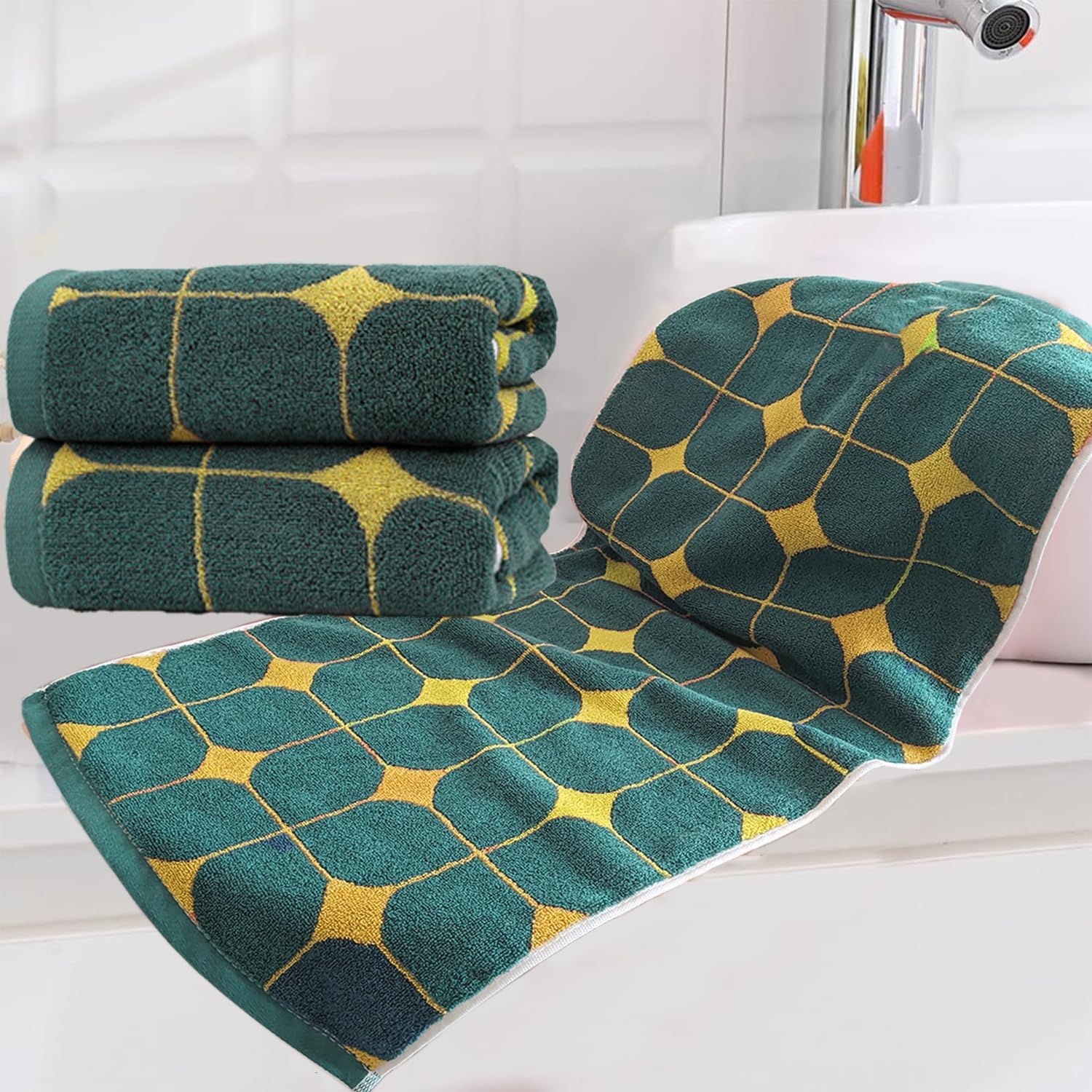 Towels Set 100% Cotton Soft Hand Towels Cute Diamonds Design for Bathroom, Absorbent Decorative Hand Towels Set for Shower, Spa, Daily (Yellow 3 Pack, Diamond) - Image 7