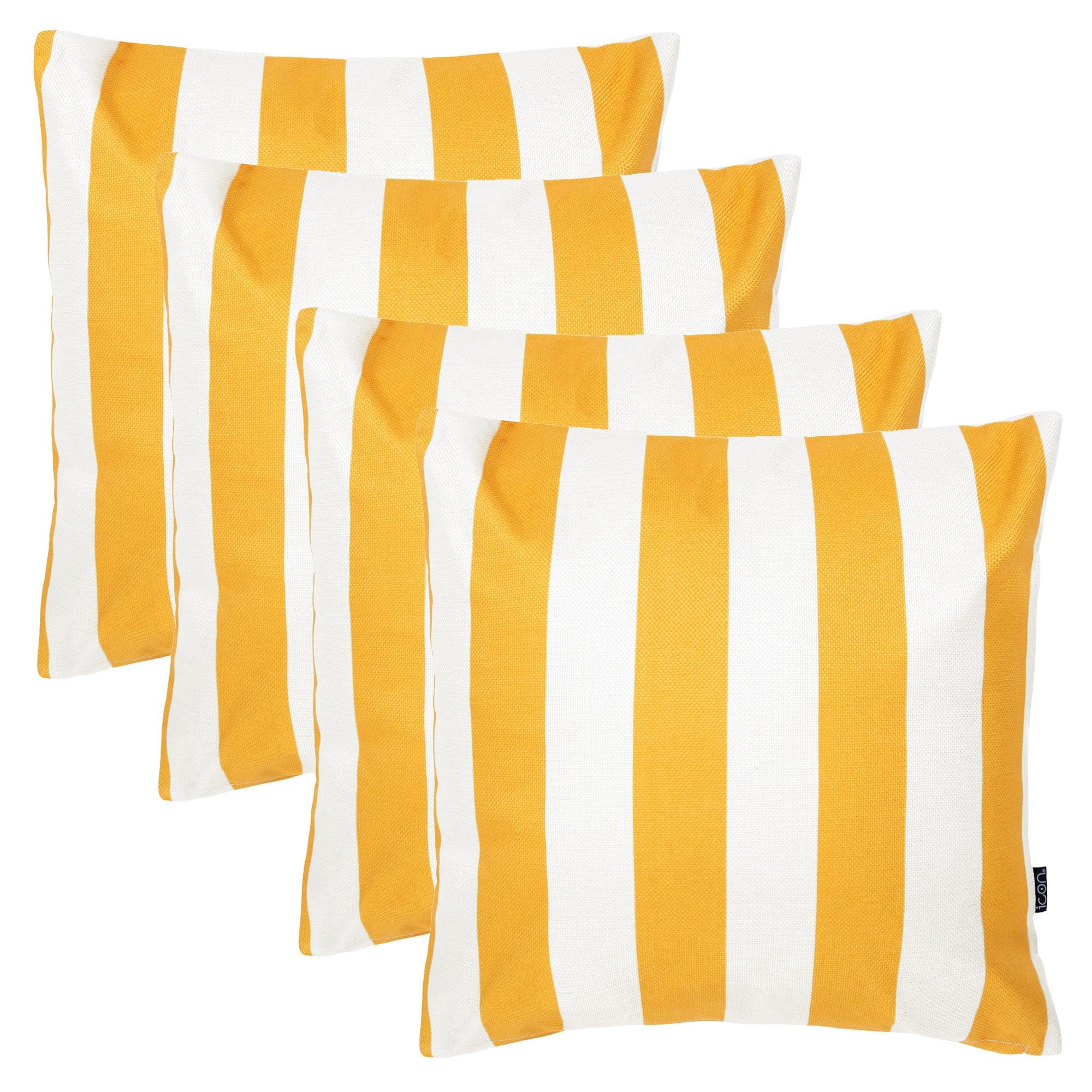 icon Indoor Outdoor Cushions Filled, Stripe Collection, Yellow, Set of 4, 43cm x 43cm, Water Resistant, Yellow Outdoor Cushions for Garden Furniture, Lounge, Garden, Patio