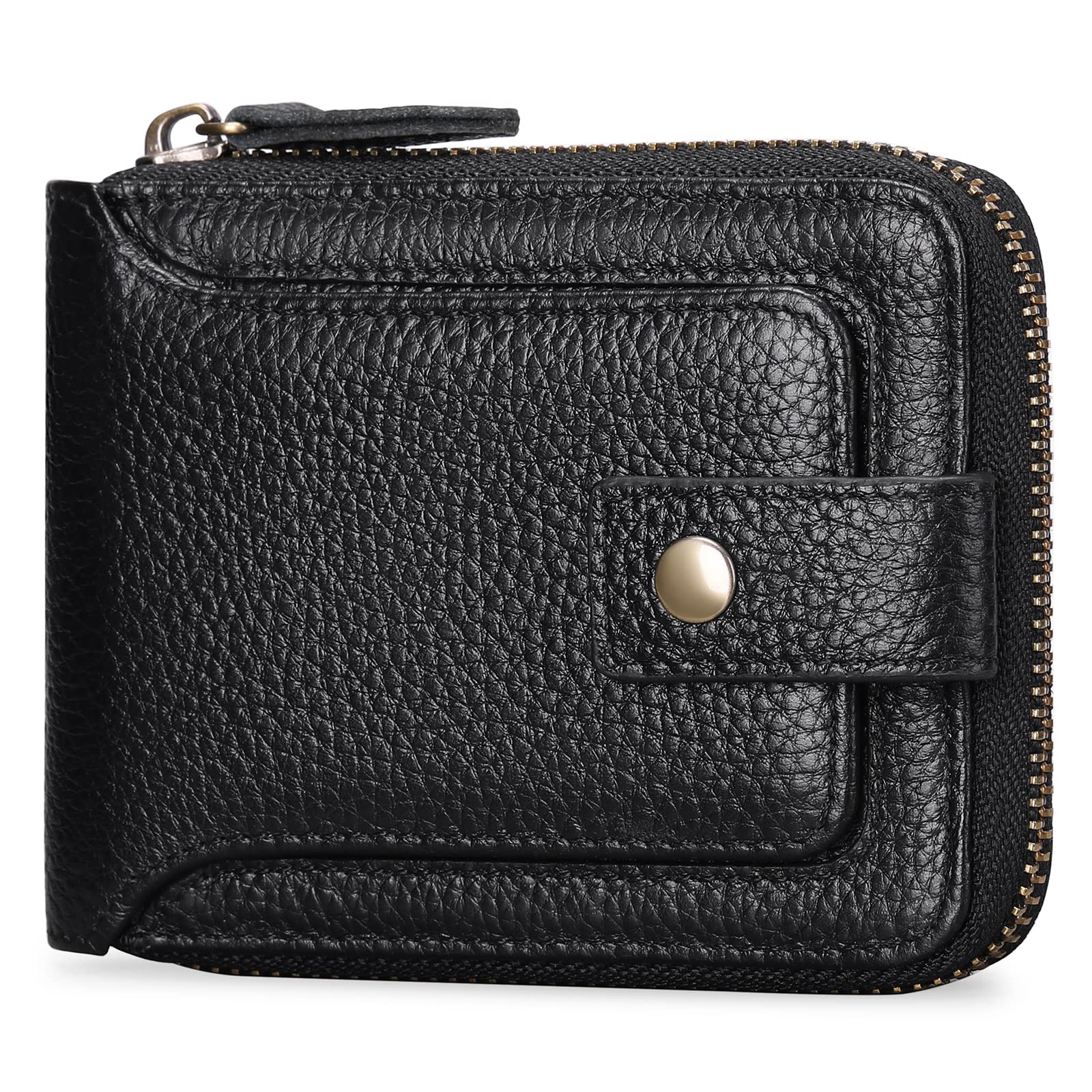 GOIACII Zipper Wallet for Men Genuine Leather RFID Blocking Mens Wallet with Zipper Coin Pocket ID Window Zipper Wallets Large Capacity