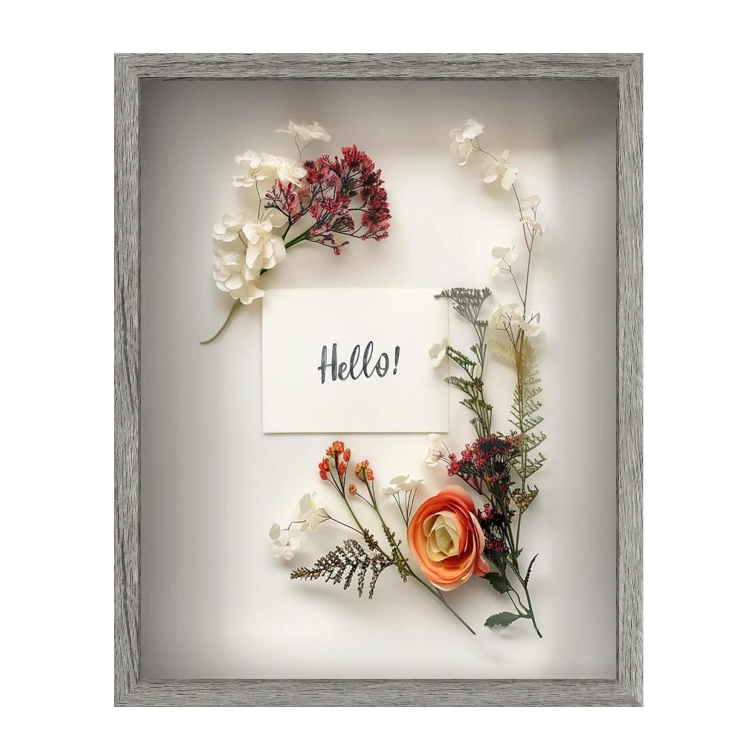 FrameWorks Driftwood Shadow Box Frame 16" x 20" Soft Felt Backing Tempered Glass Includes Elegant White Ball Push Pins